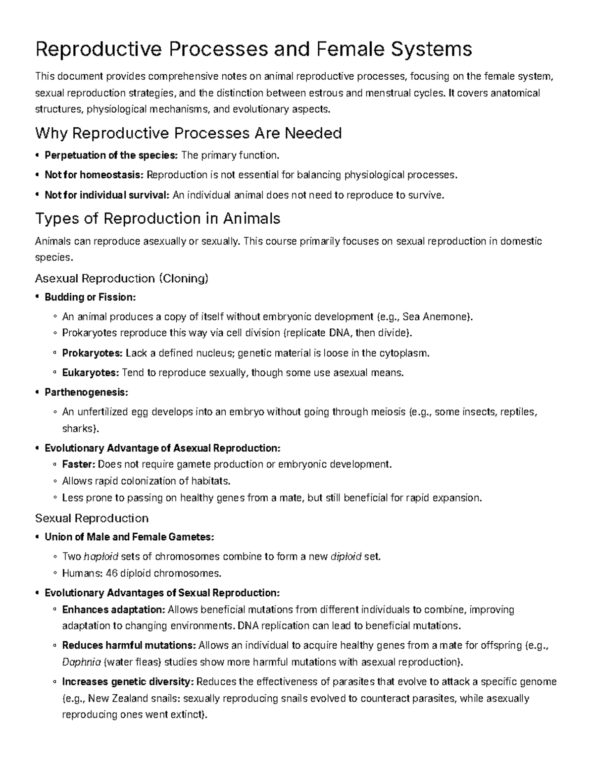 4.1 Female Reproductive Processes: Comprehensive Study Notes - Studocu