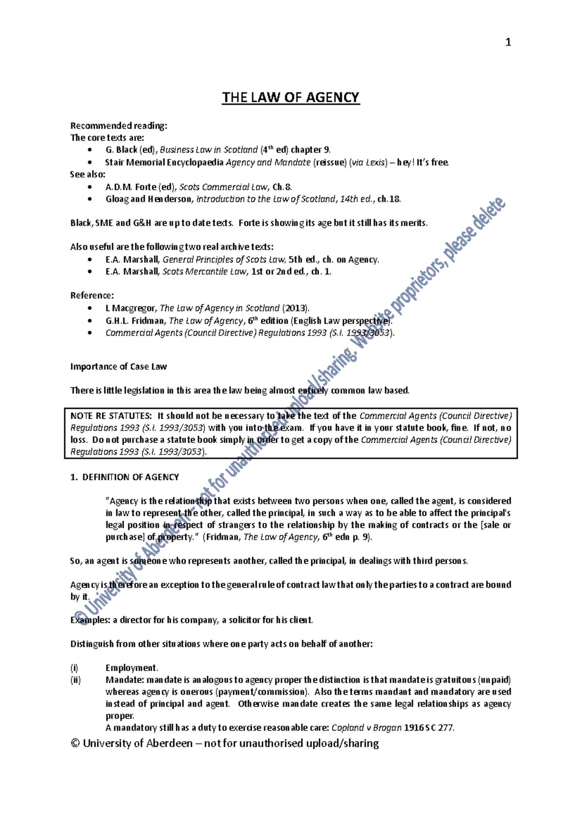 Agency and Partnership - Lecture Notes on Agency Law - Studocu