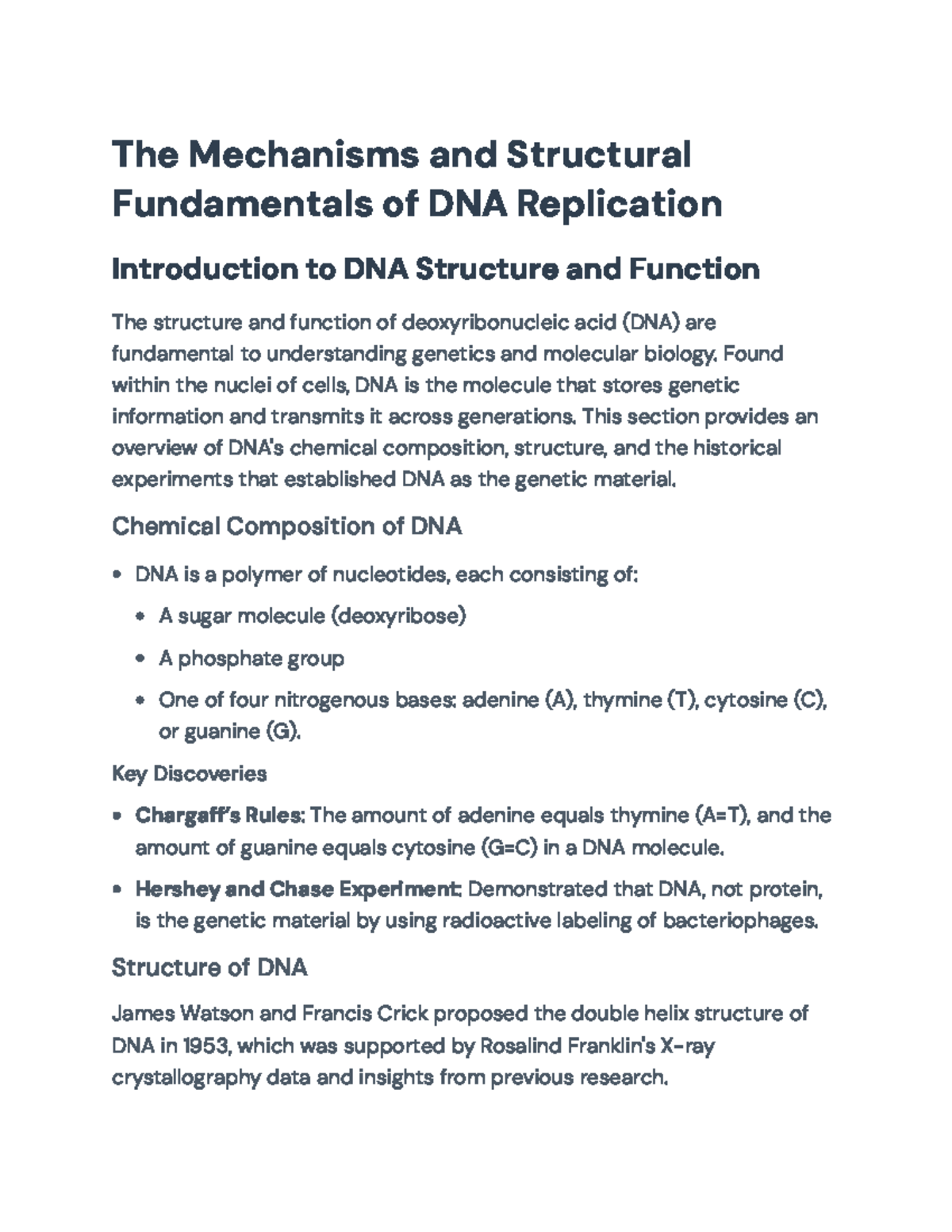 DNA Structure and Replication: Mechanisms and Key Discoveries - The ...