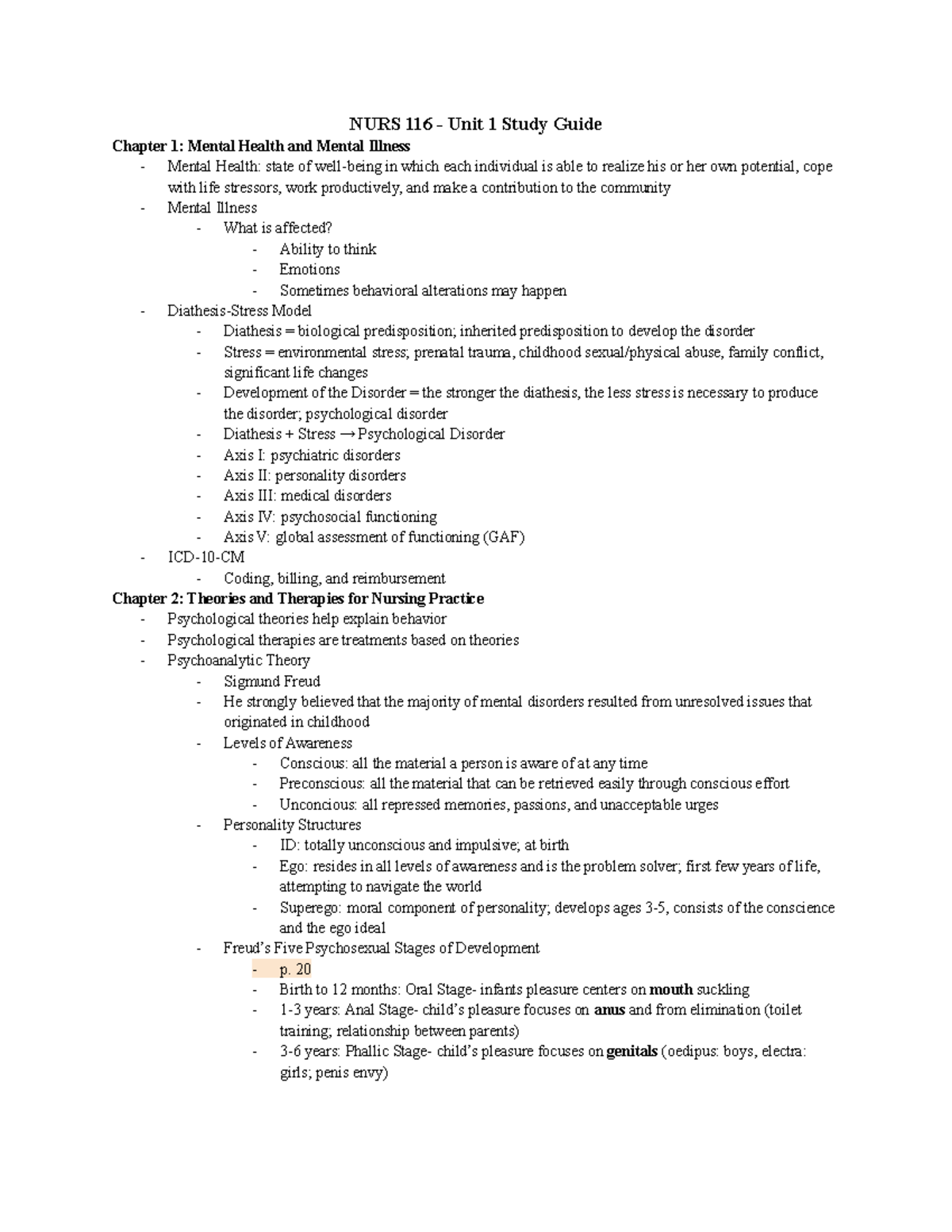 NURS 116 - Comprehensive Study Guide for Mental Health Concepts - Studocu