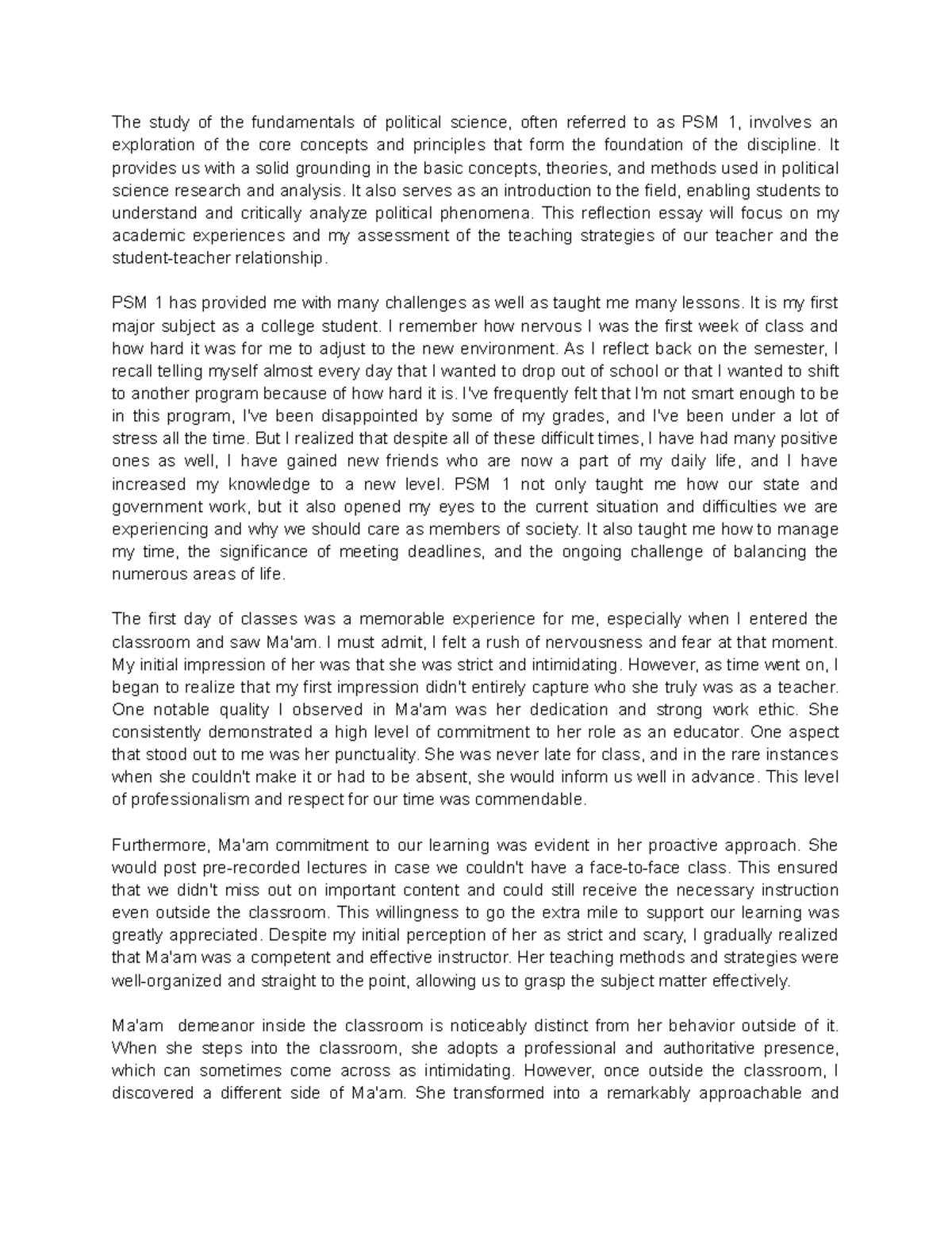 Reflection - The study of the fundamentals of political science, often ...