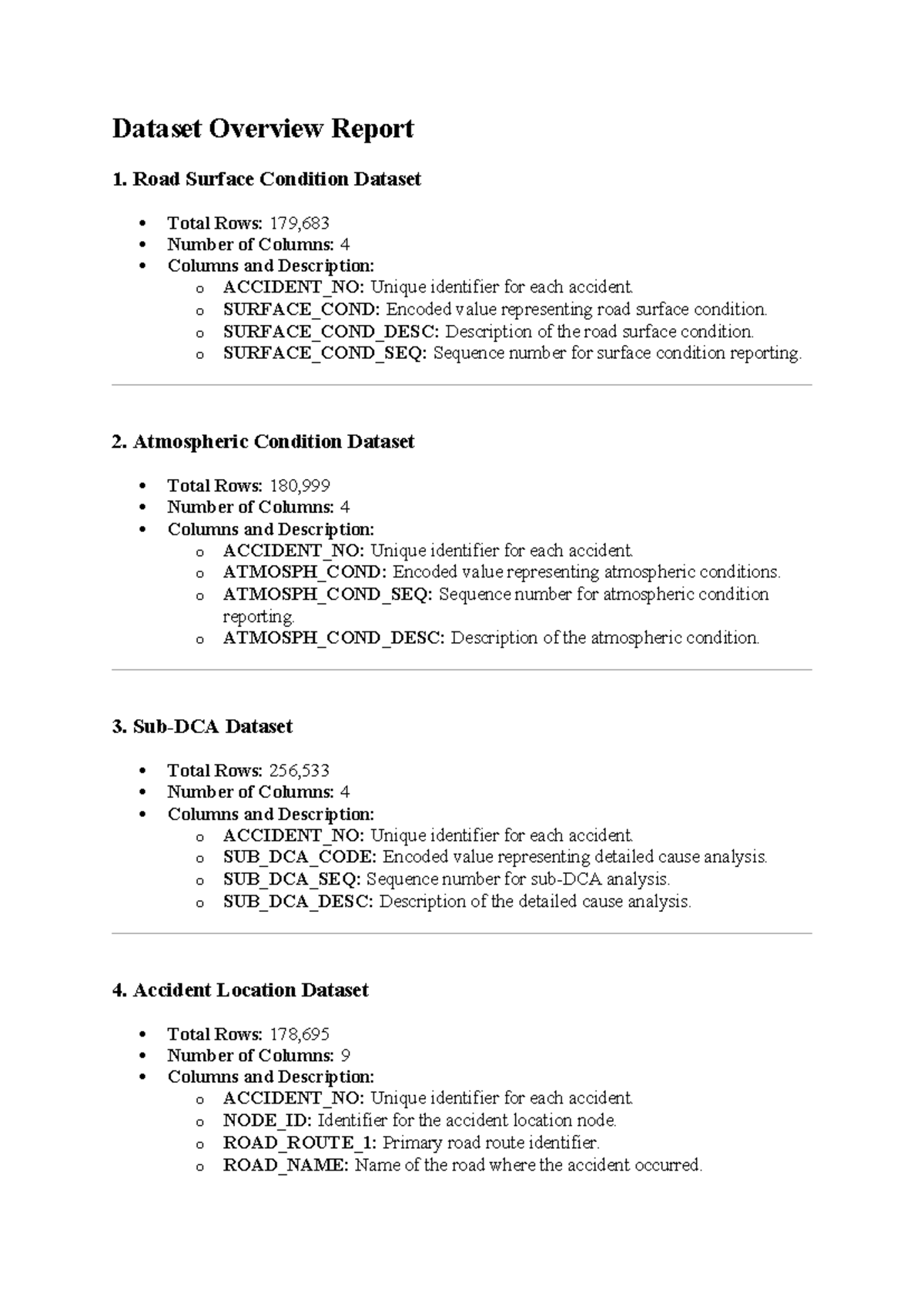 Dataset Overview Report: Road and Accident Conditions Analysis - Studocu