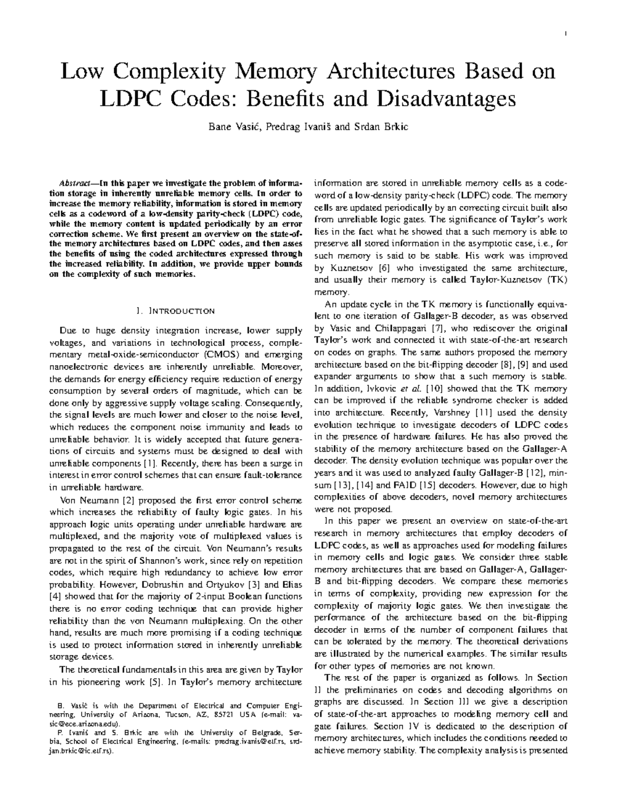 Low Complexity Memory Architectures with LDPC Codes: A Review (56-2015 ...
