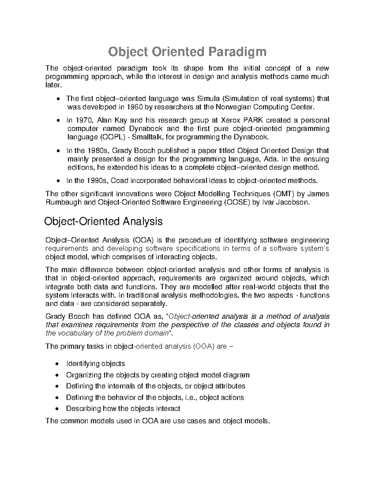 Unit 1 - aaaaaaaaaaaaaaaaaaaaaaaaa - Object Oriented Paradigm The ...