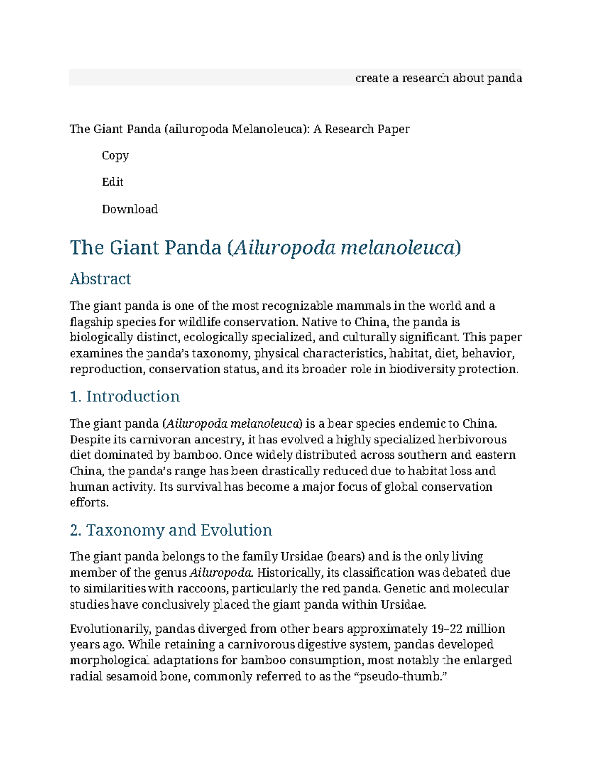 Panda Research: The Giant Panda (Ailuropoda melanoleuca) Study - Studocu