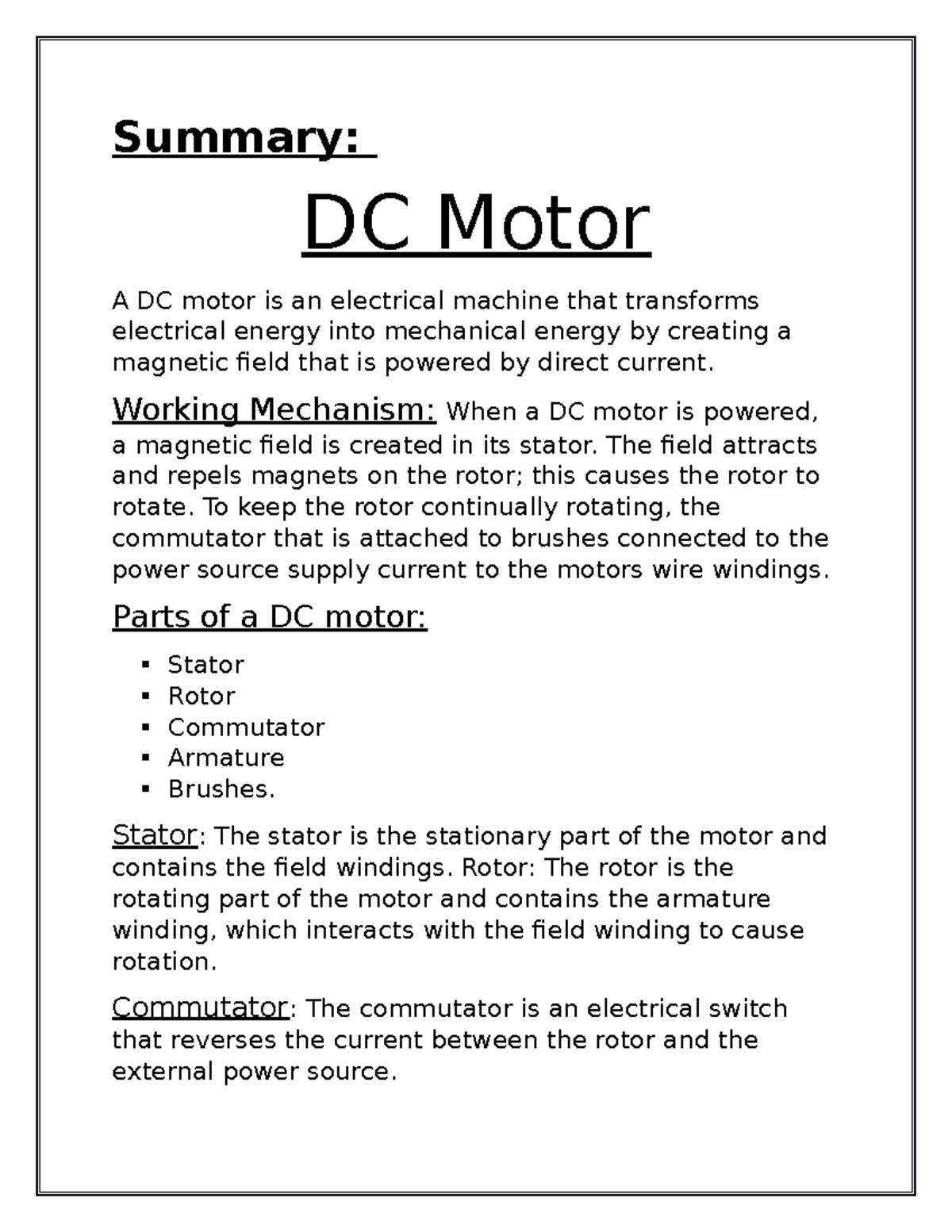 DC Motor Working Principles and Mechanism - Electrical Eng 101 - Studocu