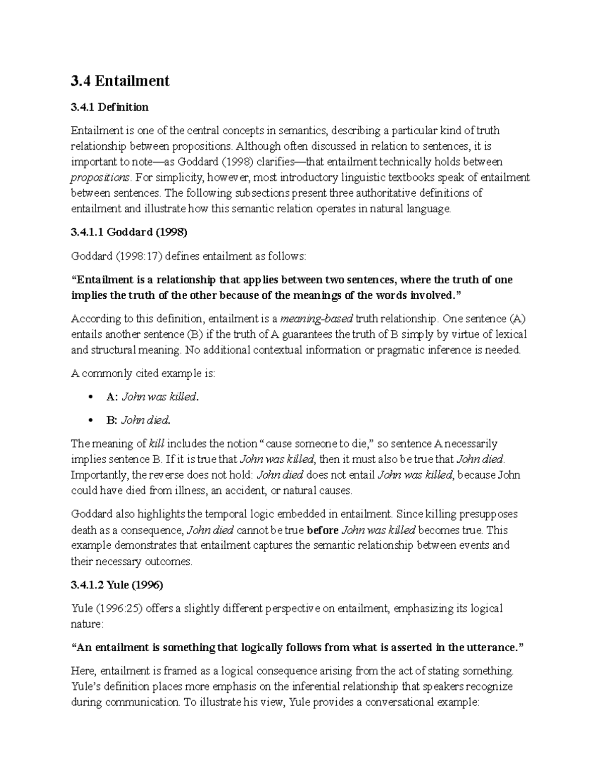 3.4 Entailment in Semantics: Definitions and Examples (ENG 03) - Studocu