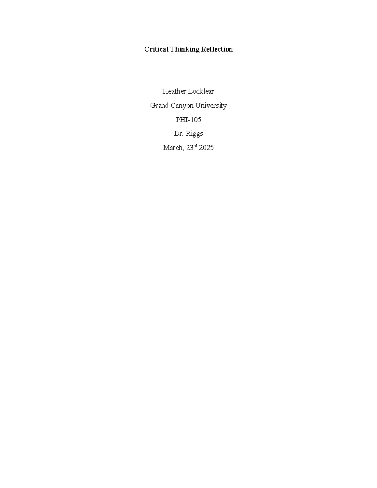 Critical Thinking Reflection - GCU Course Code & Insights on Skills ...