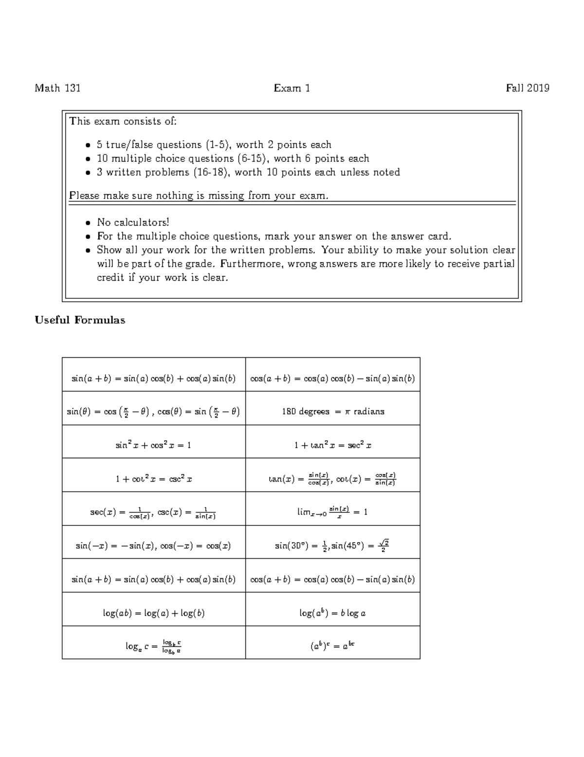 Math 131 Exam 1 Solutions - Fall 2019 - Studocu