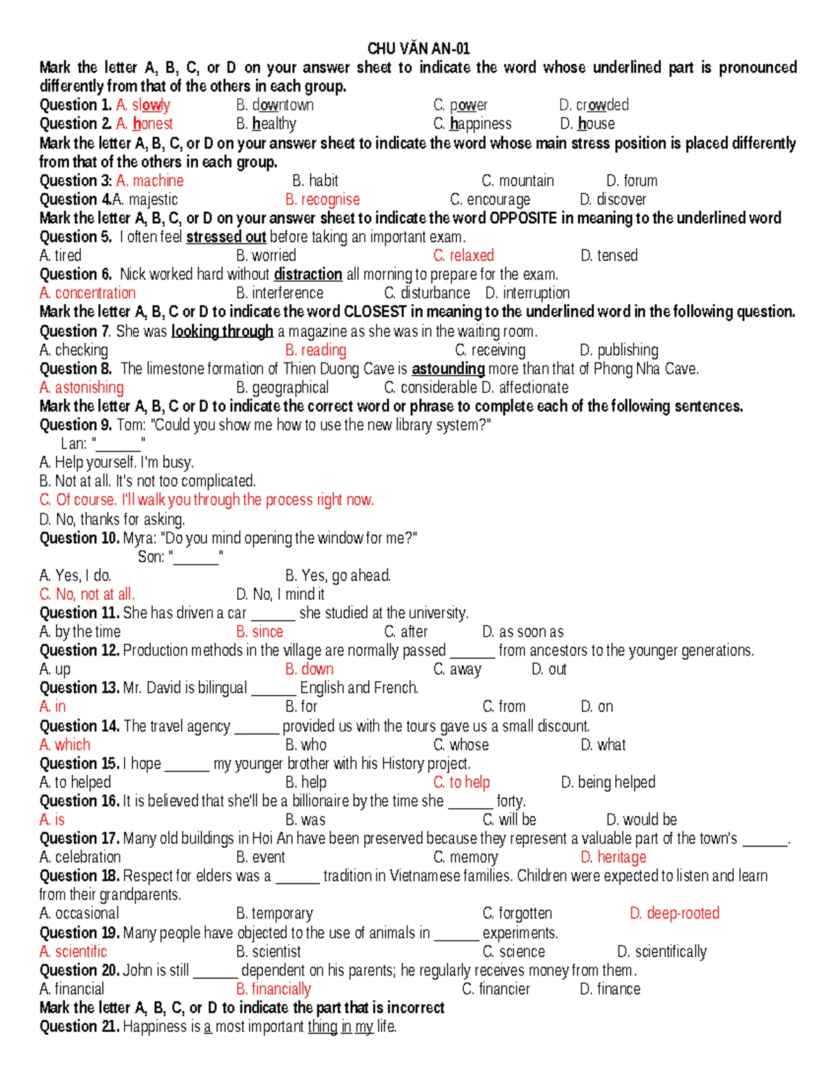 Preparation for the Final Exam: Sentence Structure Analysis (ENG 101 ...