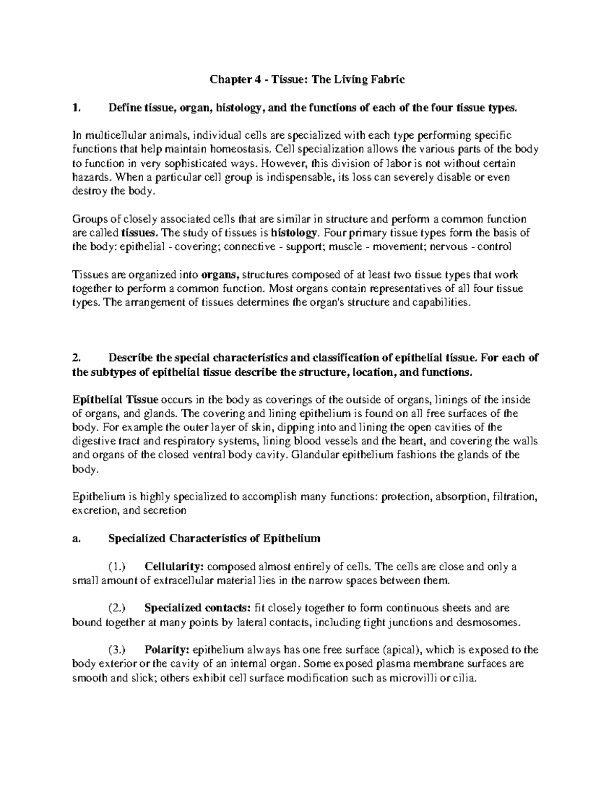 CH4 Notes: Tissue Types and Histology in Anatomy & Physiology 1 - Studocu