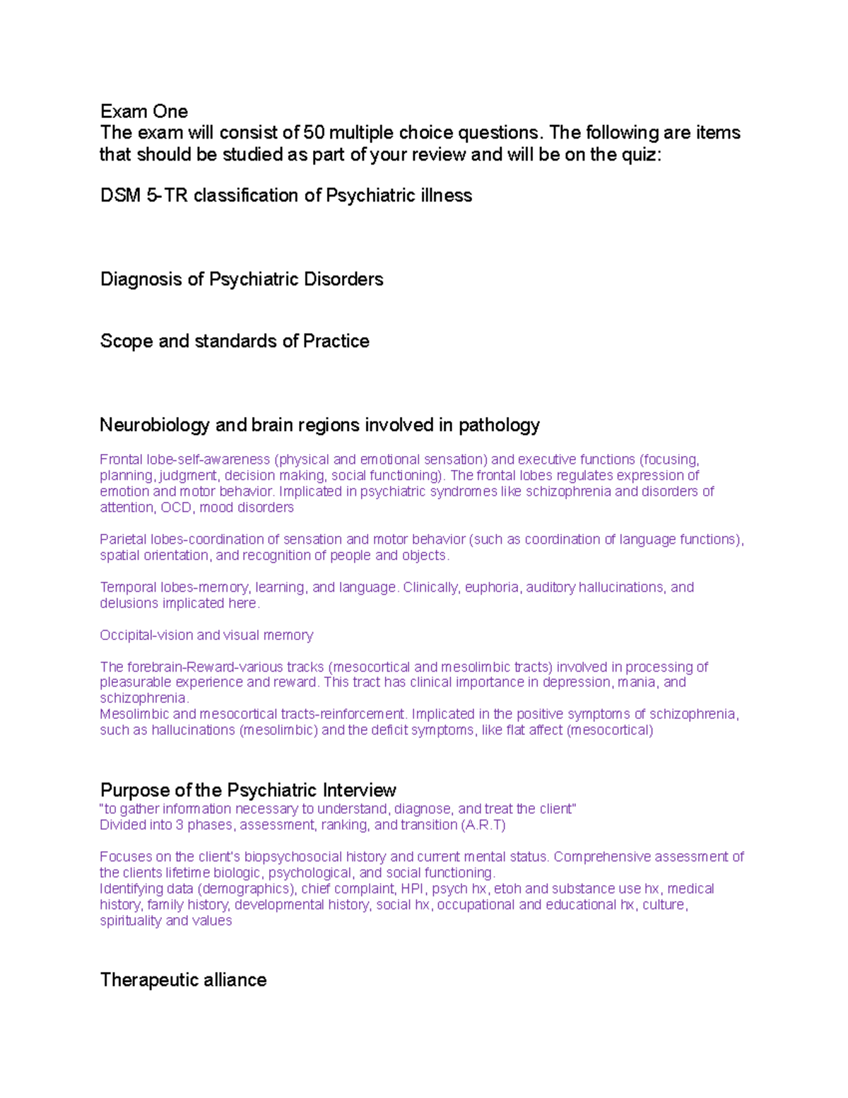 526 Exam 1 Study Guide: Key Concepts in Psychiatric Nursing - Studocu