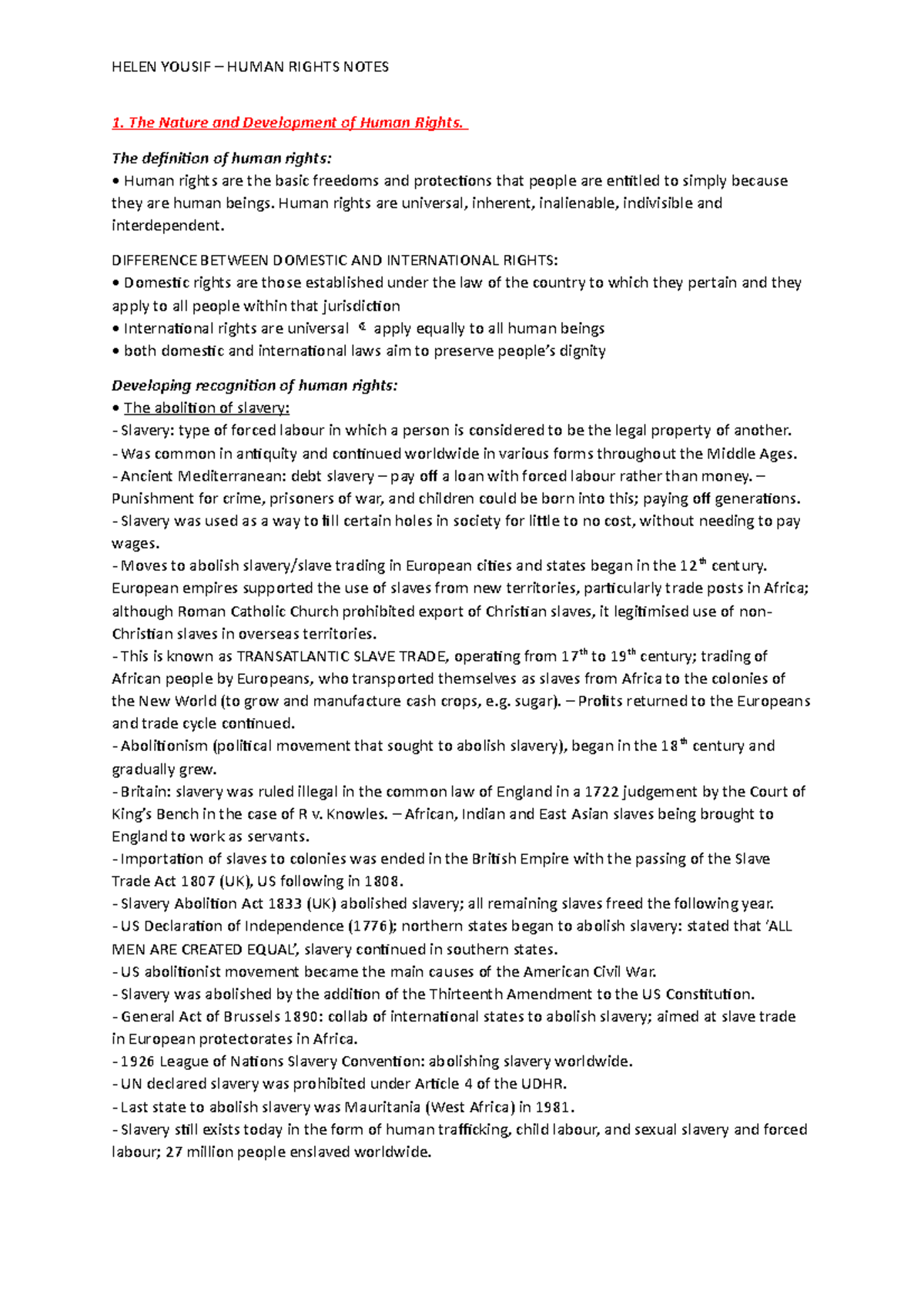 Human Rights - Comprehensive Study Notes (Final Exam) - Studocu