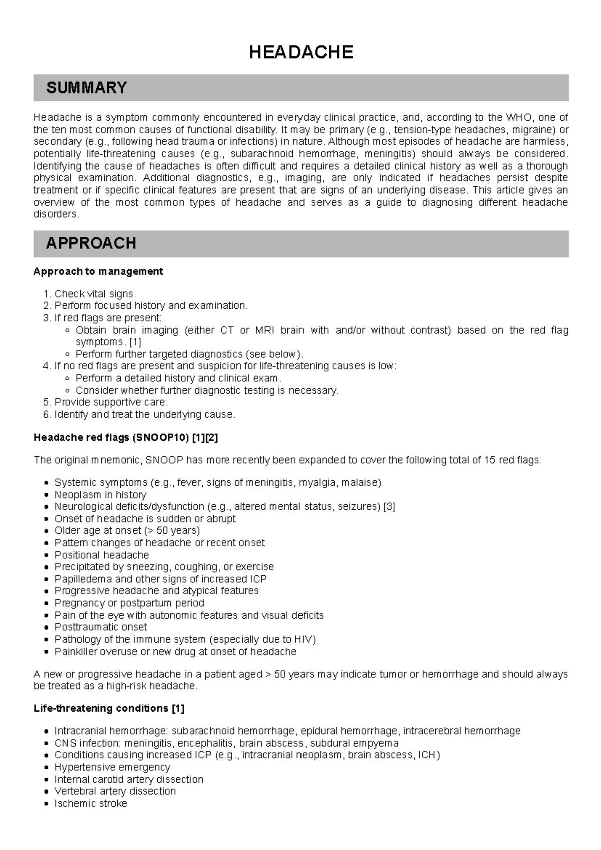 Headache Overview and Diagnostic Approach - Clinical Study Notes - Studocu