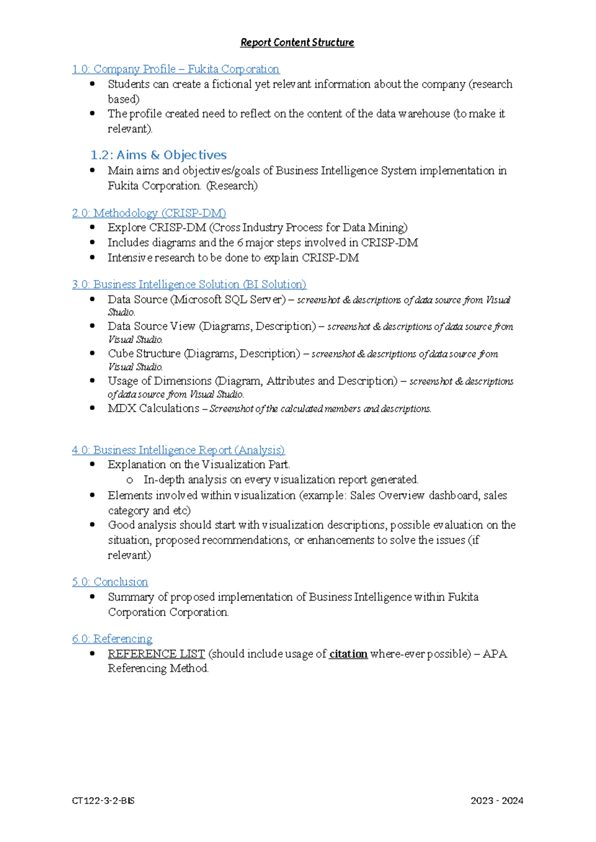 CT122-3-2-BIS Assignment: Business Intelligence Report Structure - Studocu