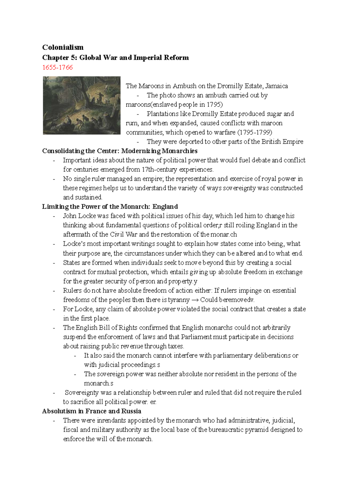 GINS 1000: Colonialism Chapter 5 - Global War & Imperial Reform - Studocu