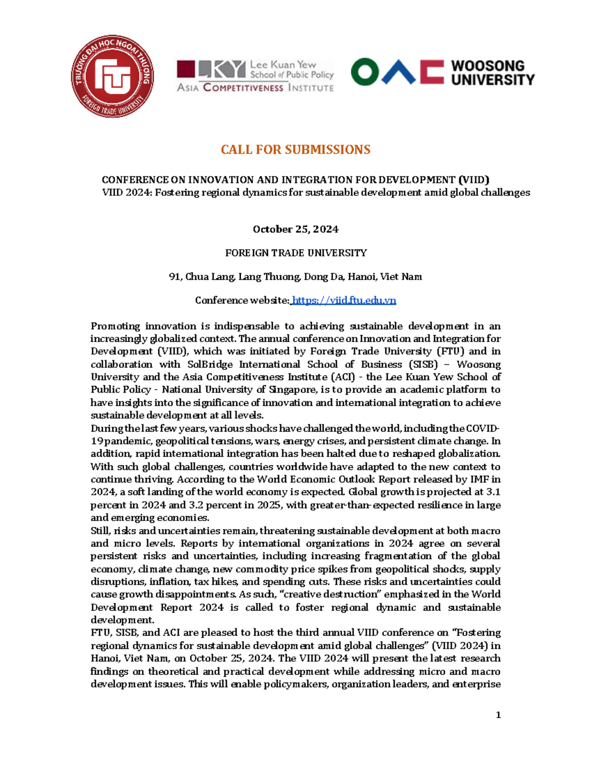 VIID 2024 Conference: Call for Papers on Sustainable Development - Studocu