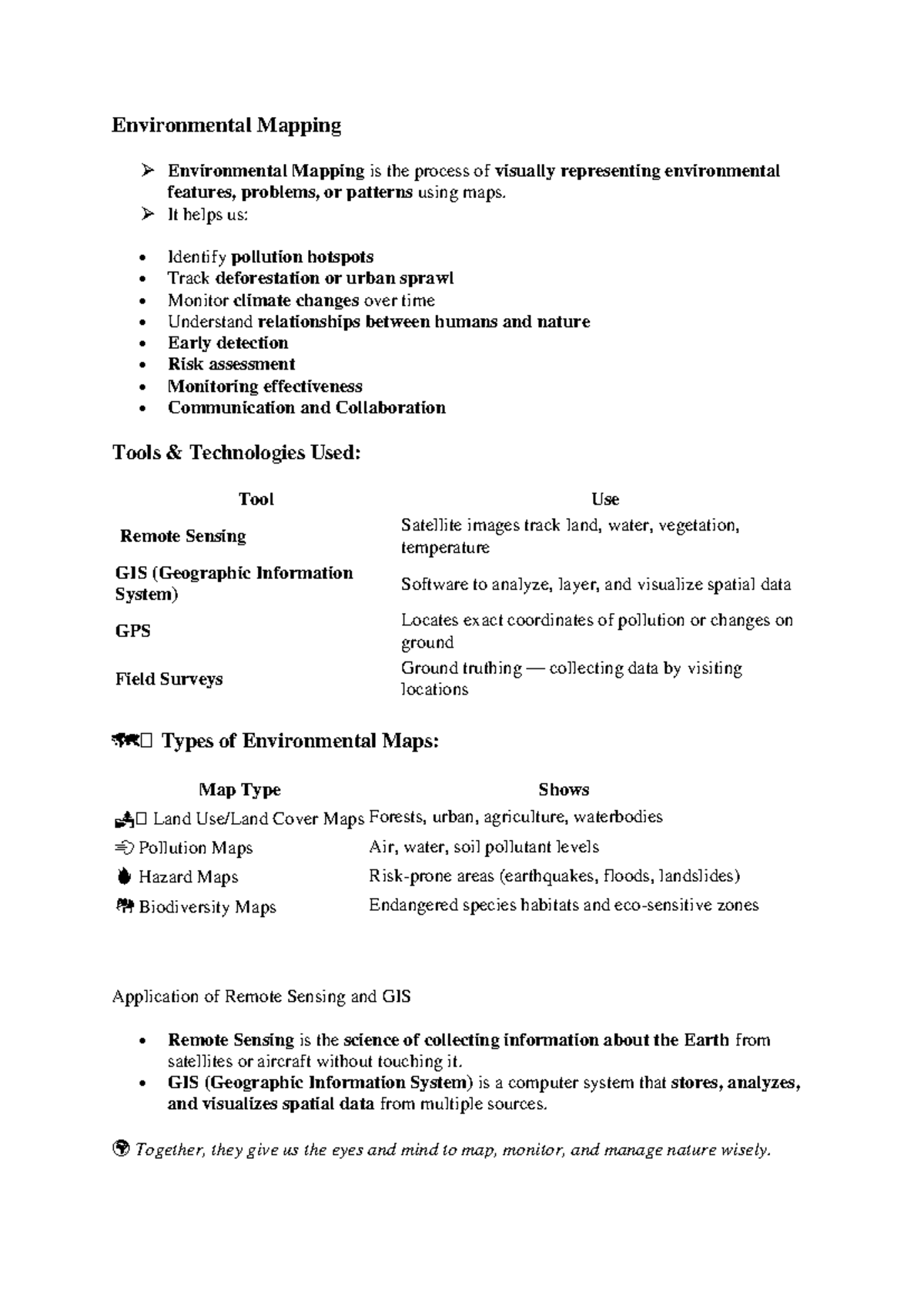 Environmental Mapping: Tools, Types, and Applications in GIS - Studocu