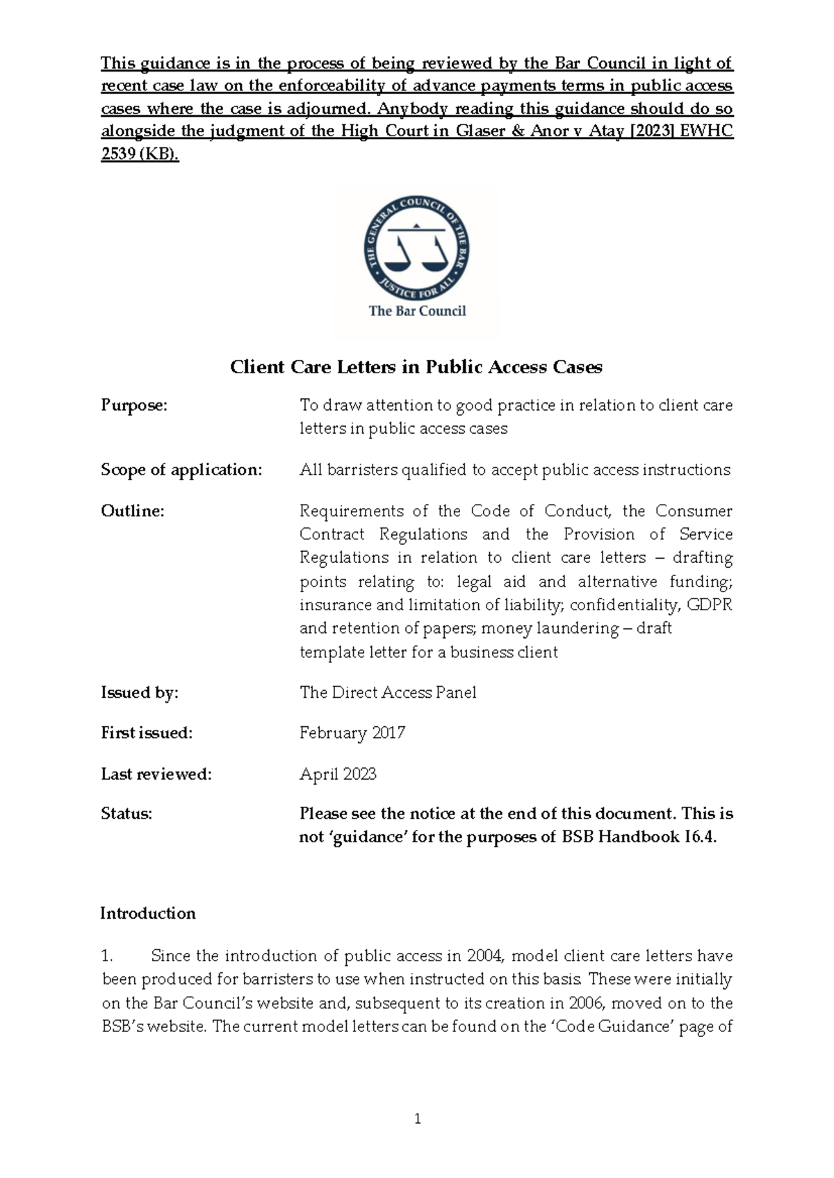 Client Care Letters in Public Access cases April 2023 banner 1 - recent ...