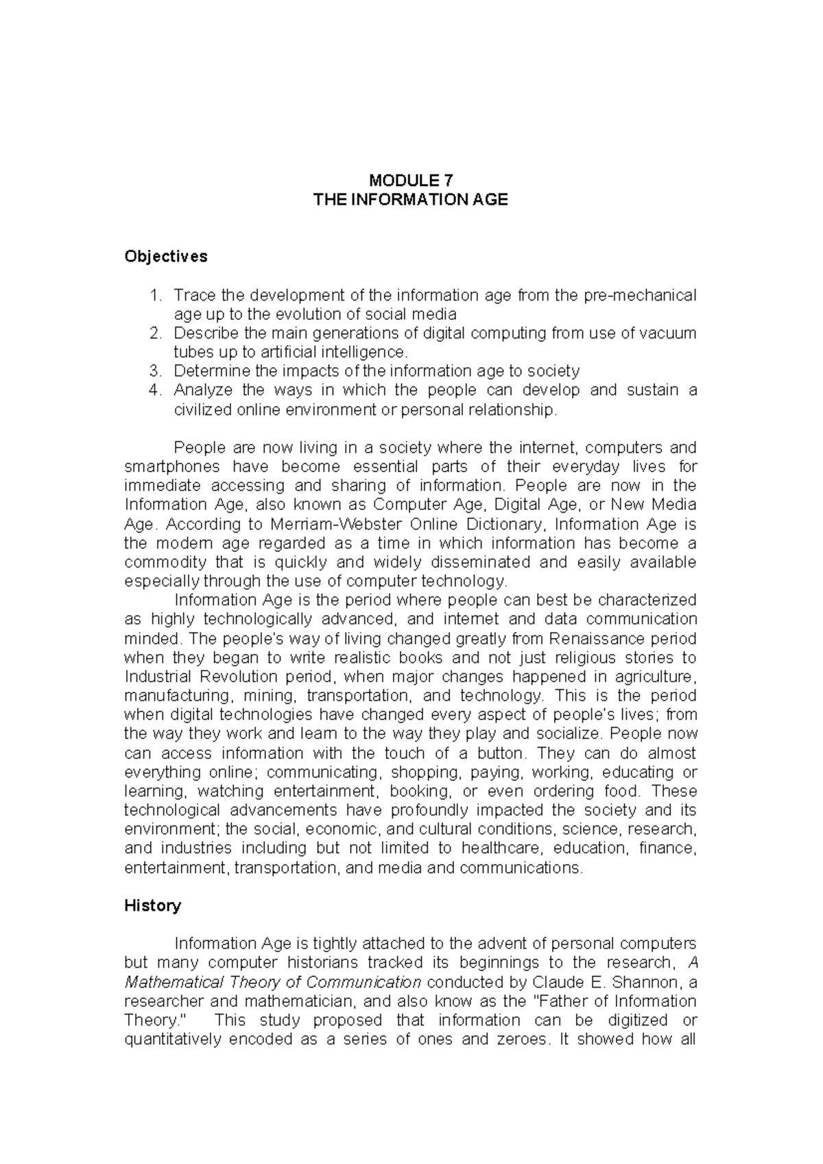 Module 7: The Evolution and Impact of the Information Age - Studocu