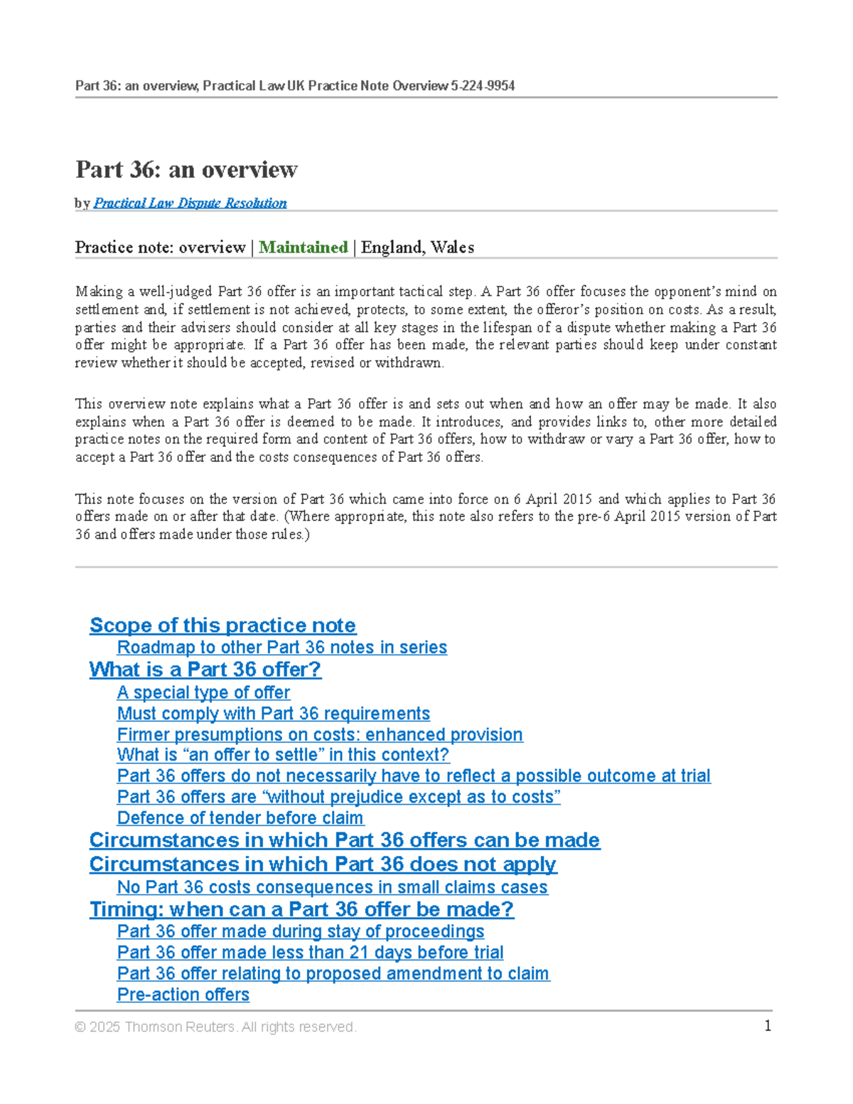 Part 36 Offers: An Overview of Tactical Legal Considerations - Studocu