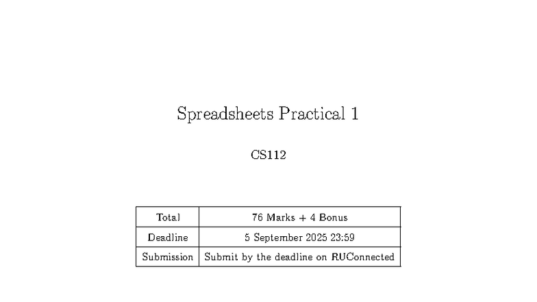 CS112 Spreadsheets Practical 1: Tasks & Submission Guidelines - Studocu