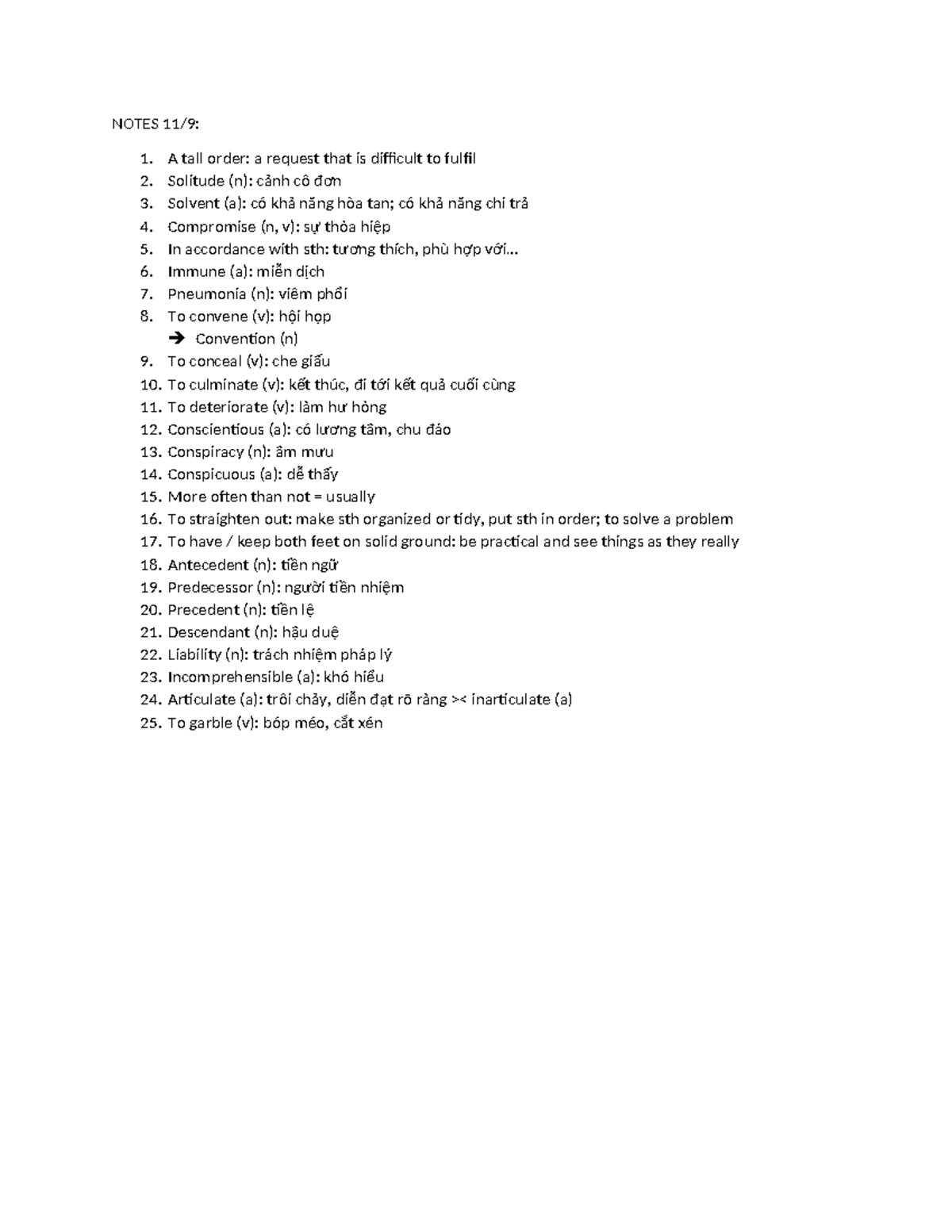 Notes on Vocabulary and Definitions - 11/9 - Studocu