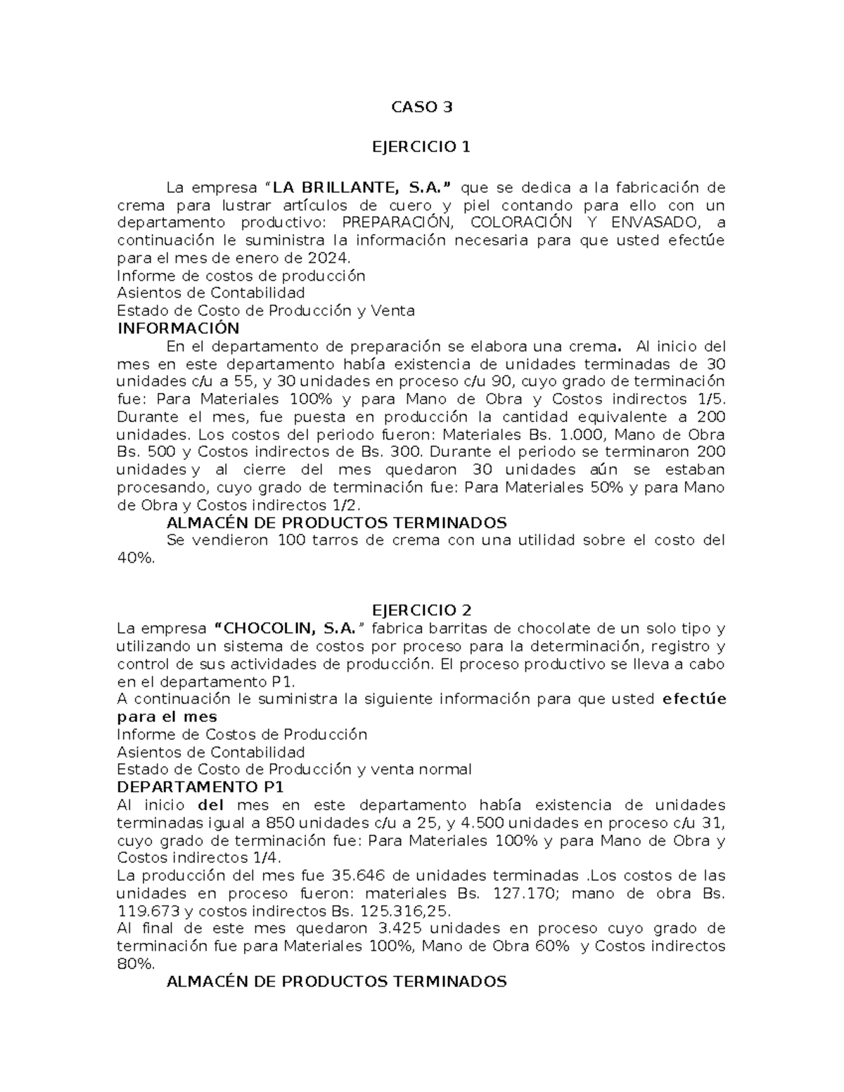 Práctica de Costos de Producción: CASO 3 y 4 - Apuntes - Studocu