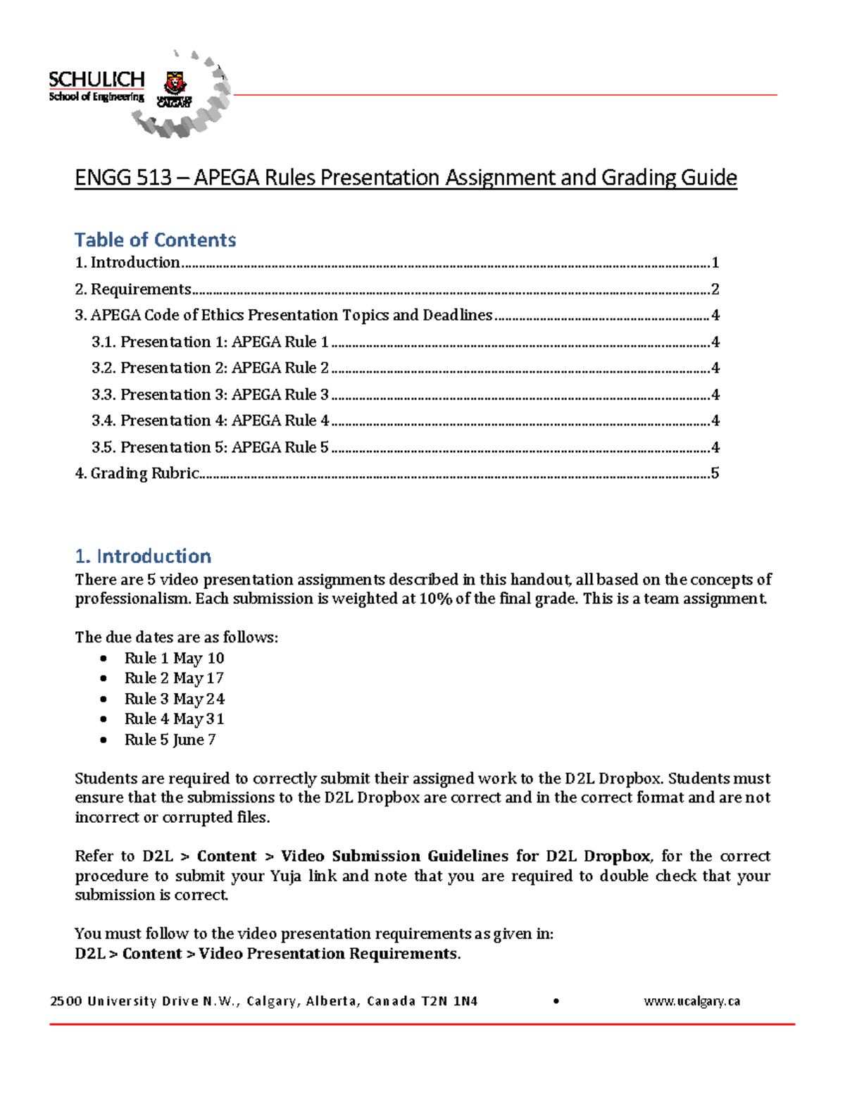 ENGG 513 APEGA Rules Presentation Assignment & Grading Guide 2024 - Studocu