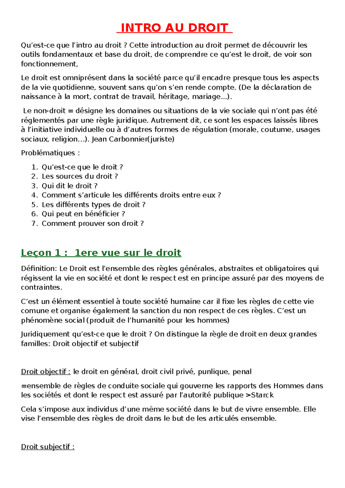 Introduction au Droit - L1: Concepts et Fondements Essentiels - Studocu
