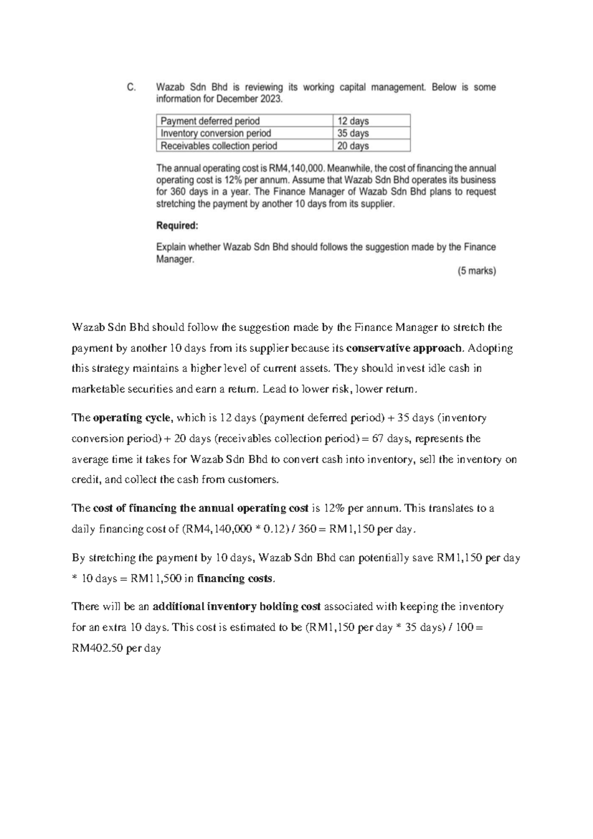 FINA 202 Assignment Q2(c) Analysis: Wazab Sdn Bhd Strategy Insights ...