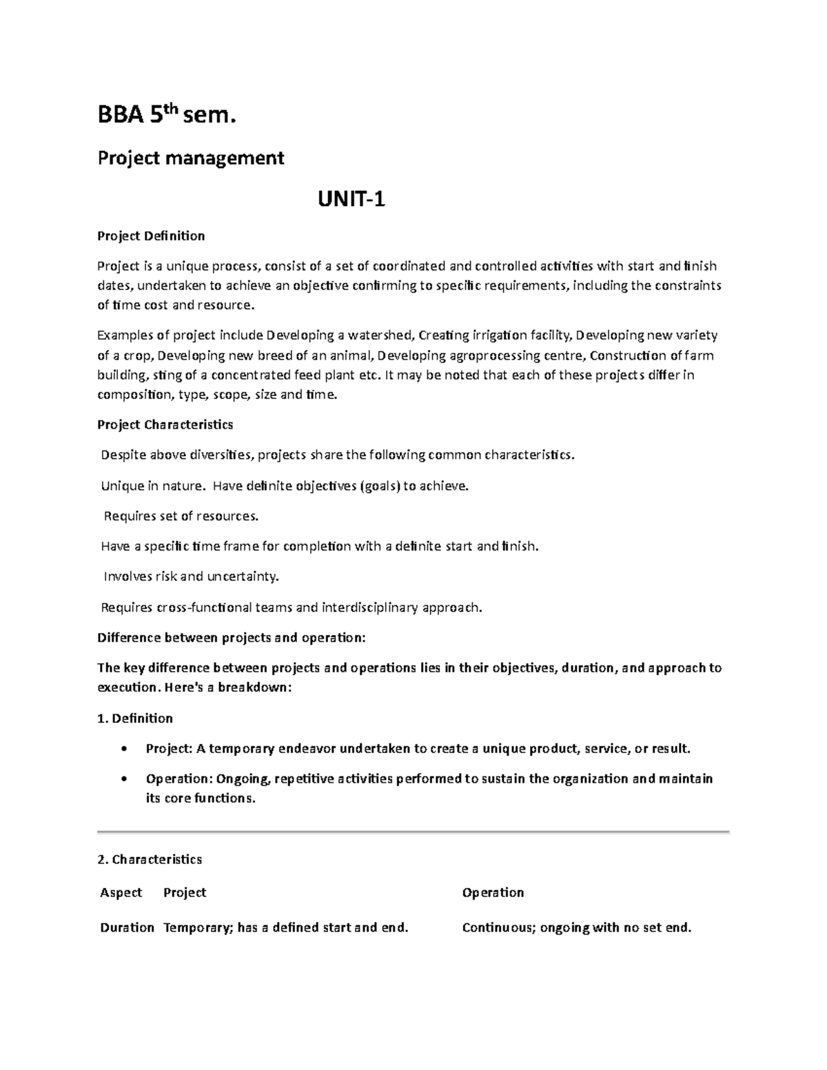 BBA 5th Sem. Project Management Notes: Key Concepts & Processes - Studocu