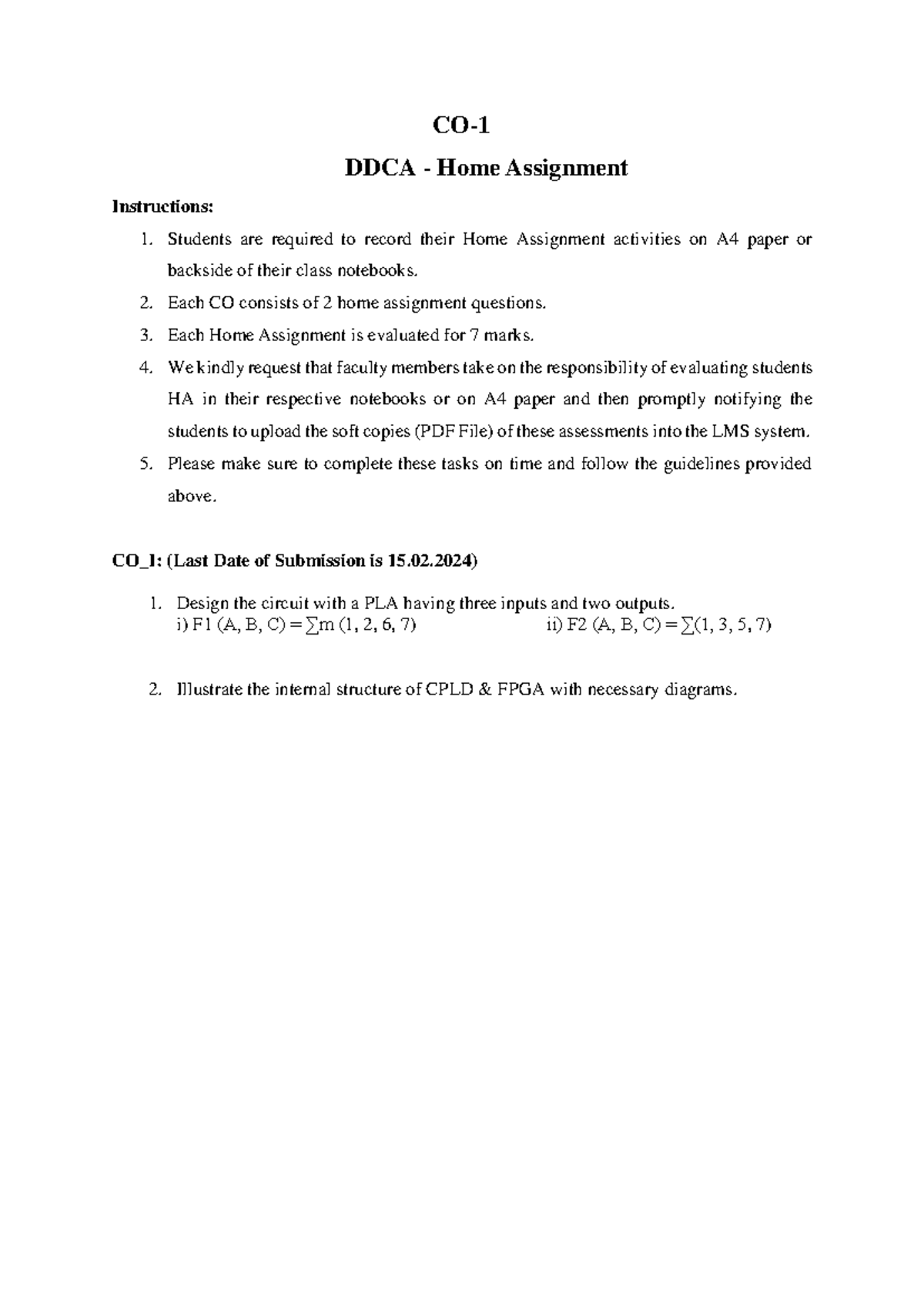 CO-I HA-1 - easy to work - Instructions: CO- DDCA - Home Assignment ...