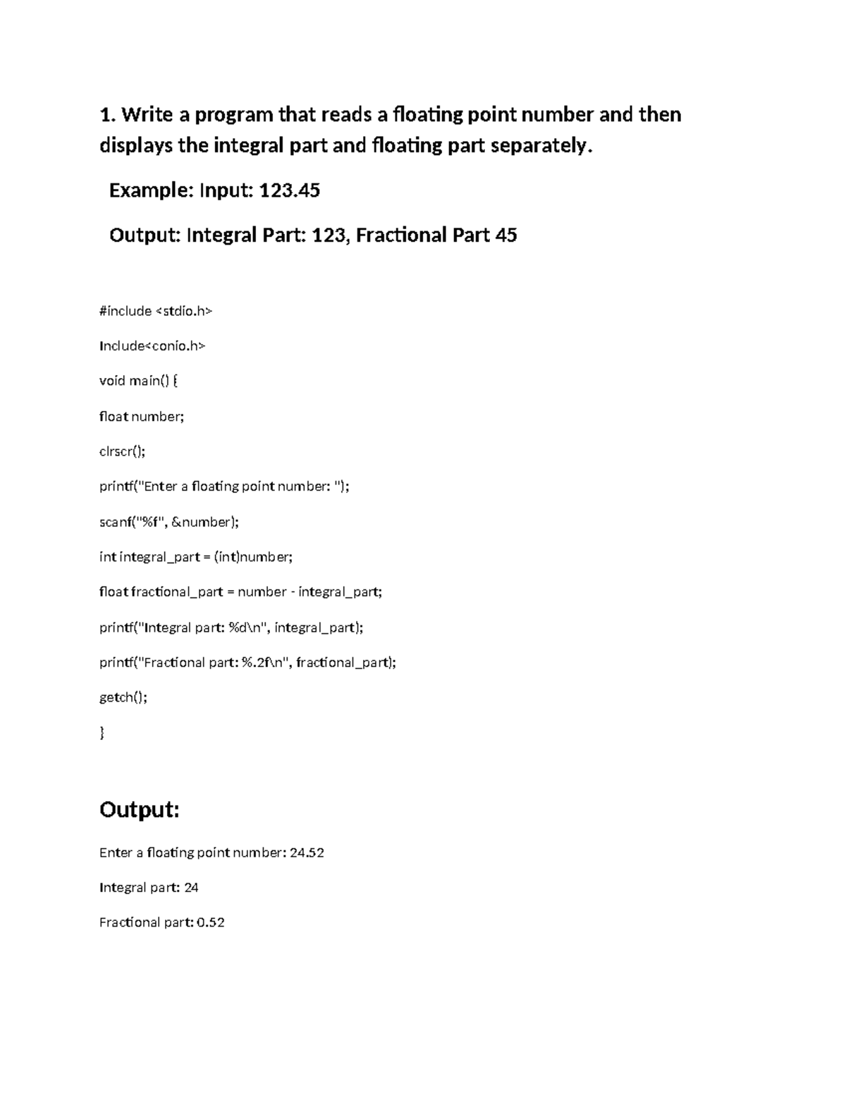 10Cprograms - 1. Write a program that reads a floating point number and ...
