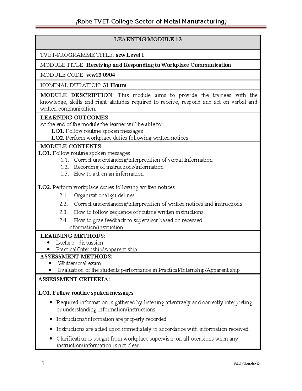 Module SCW13 0904: Effective Workplace Communication Skills - Studocu