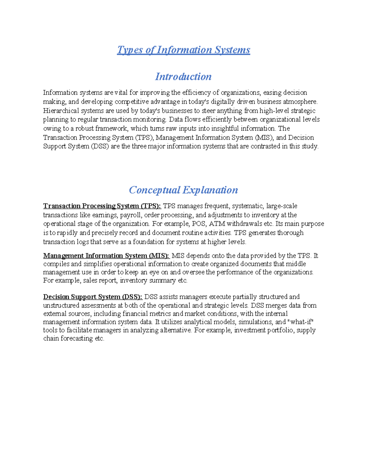 MIS 101: Understanding Types of Information Systems and Their Roles ...