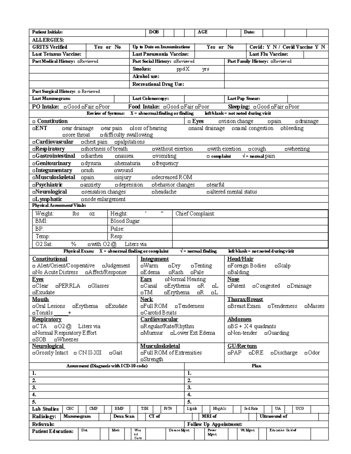 EMR Clinical Documentation Form Updated Sp24 - Patient Initials: DOB ...