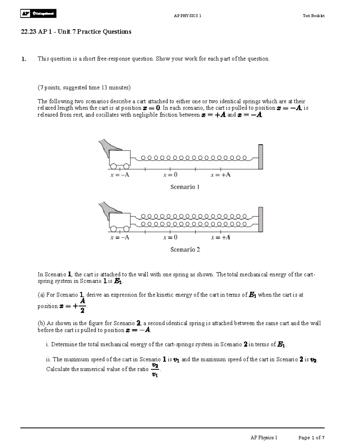 AP PHYSICS 1 - Unit 7 Practice Questions (Test Booklet) - Studocu