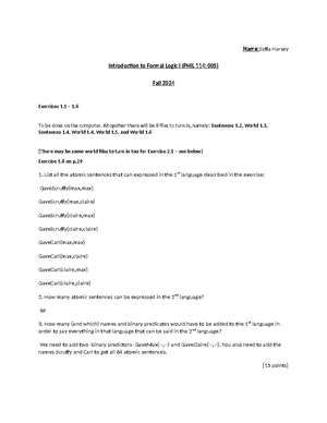 Written HW1 - Name: ___ Introduction to Formal Logic I (PHIL 114: H01 ...
