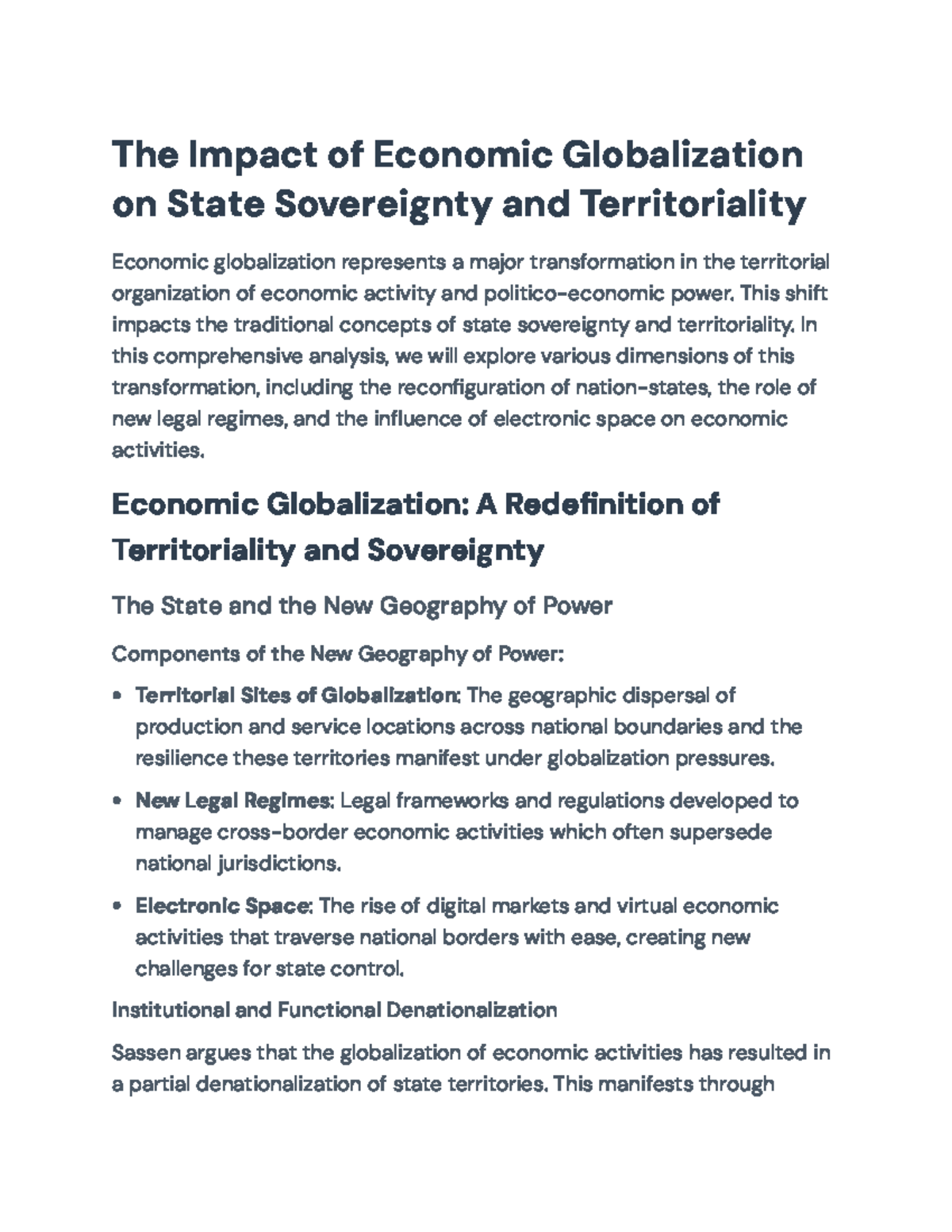 Economic Globalization and Its Effects on State Sovereignty: A Study ...