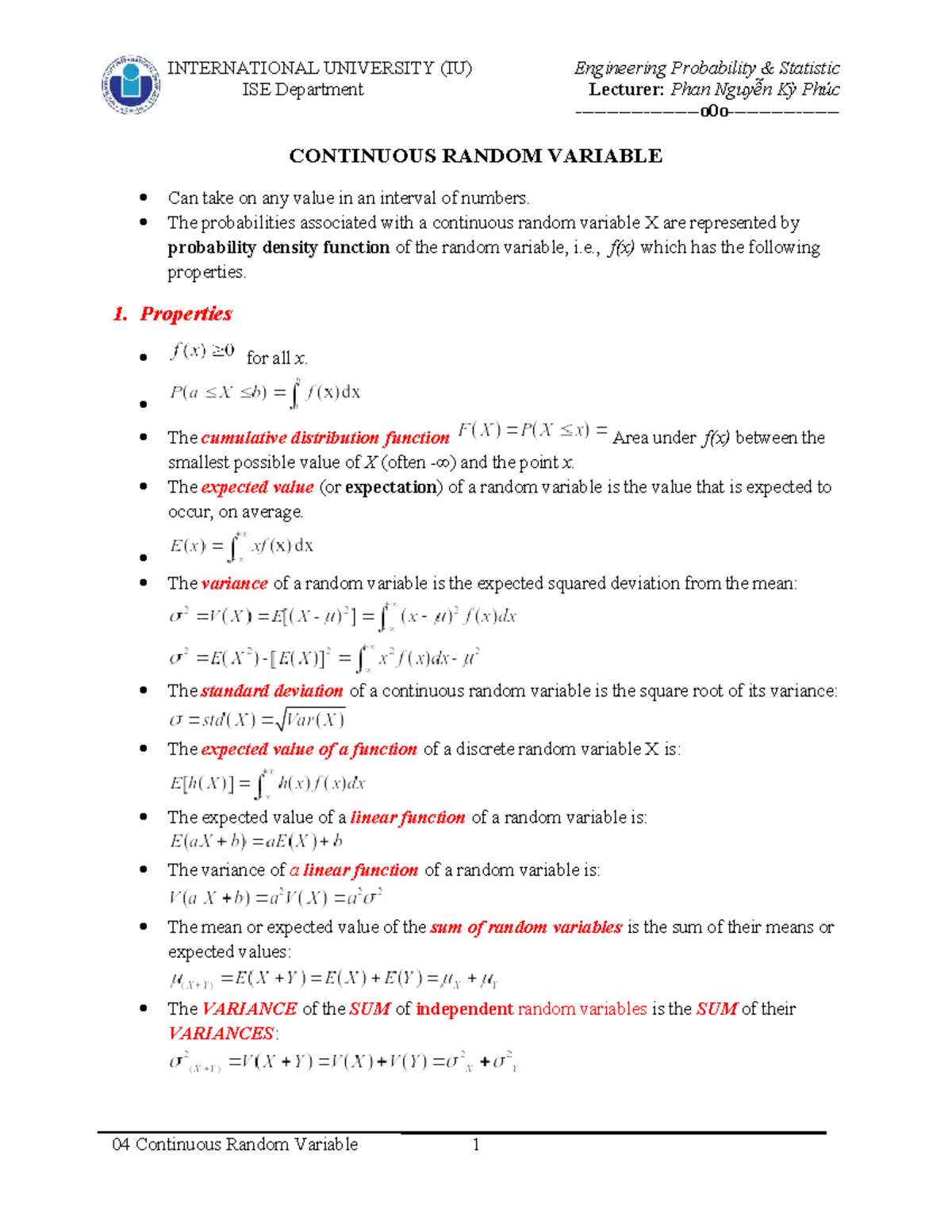 04 Continuous Random Variable - Engineering Probability & Statistics ...