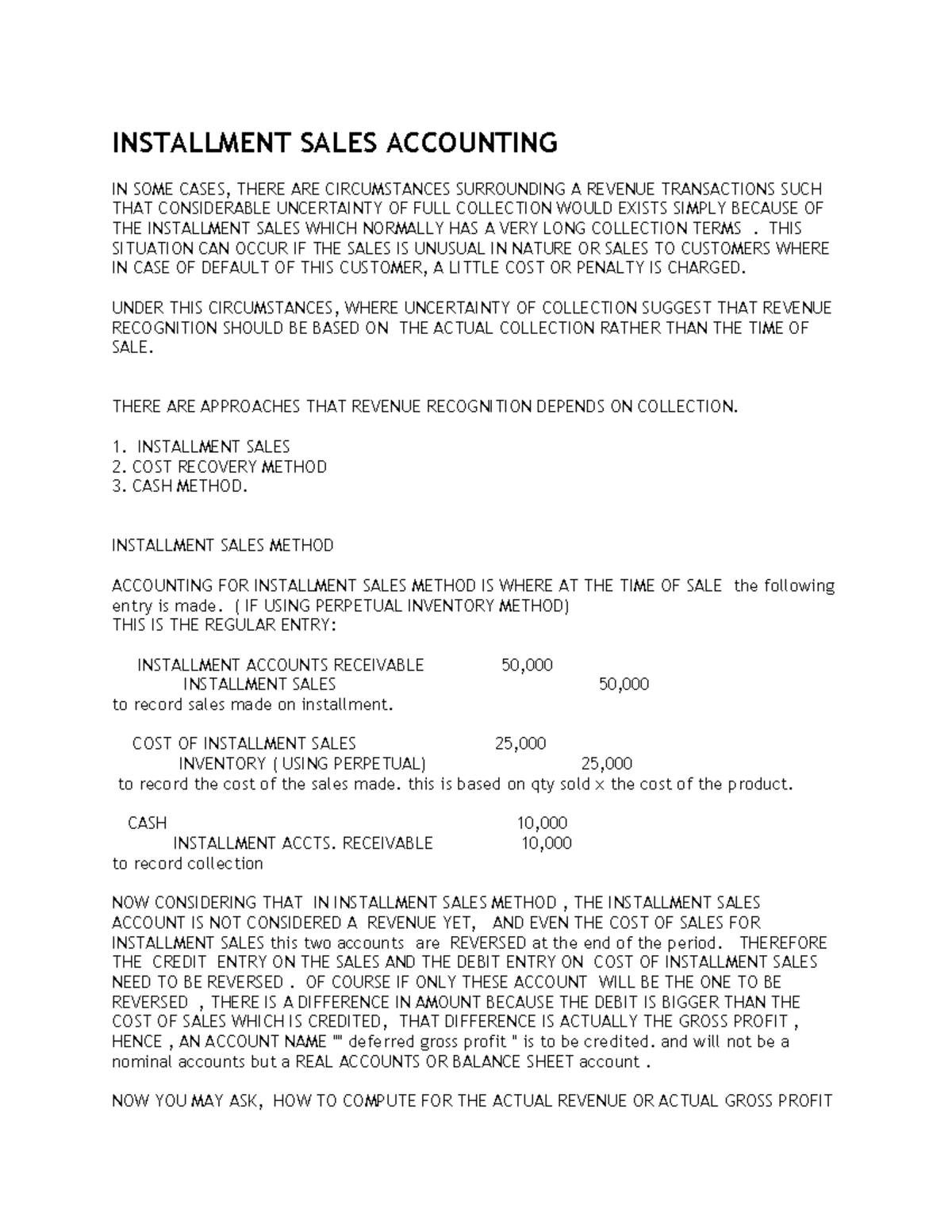 Installment Sales Accounting Concepts - Lecture Notes - Studocu
