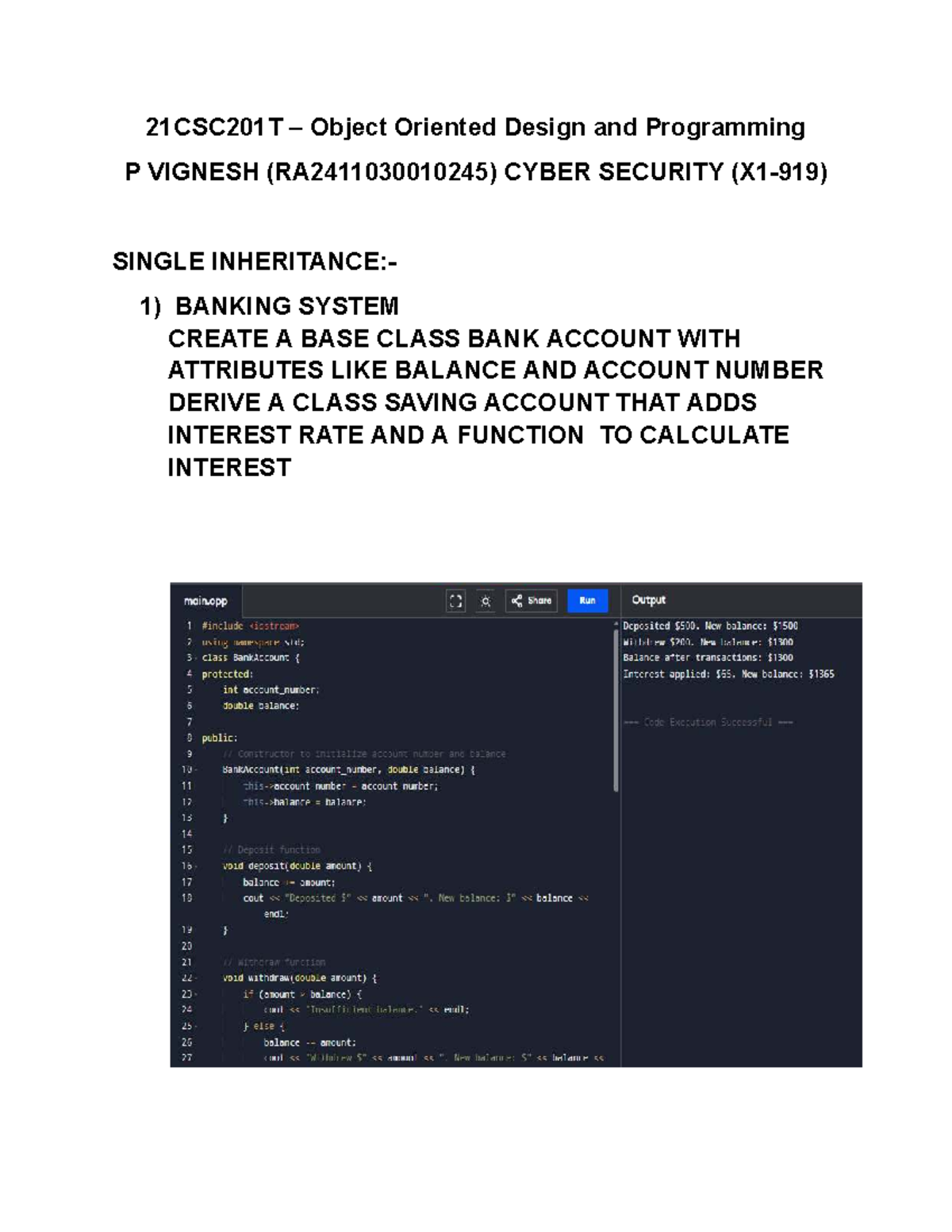 RA2411030010245 P Vignesh ( OODP - Inheritance).docx - 21CSC201T ...