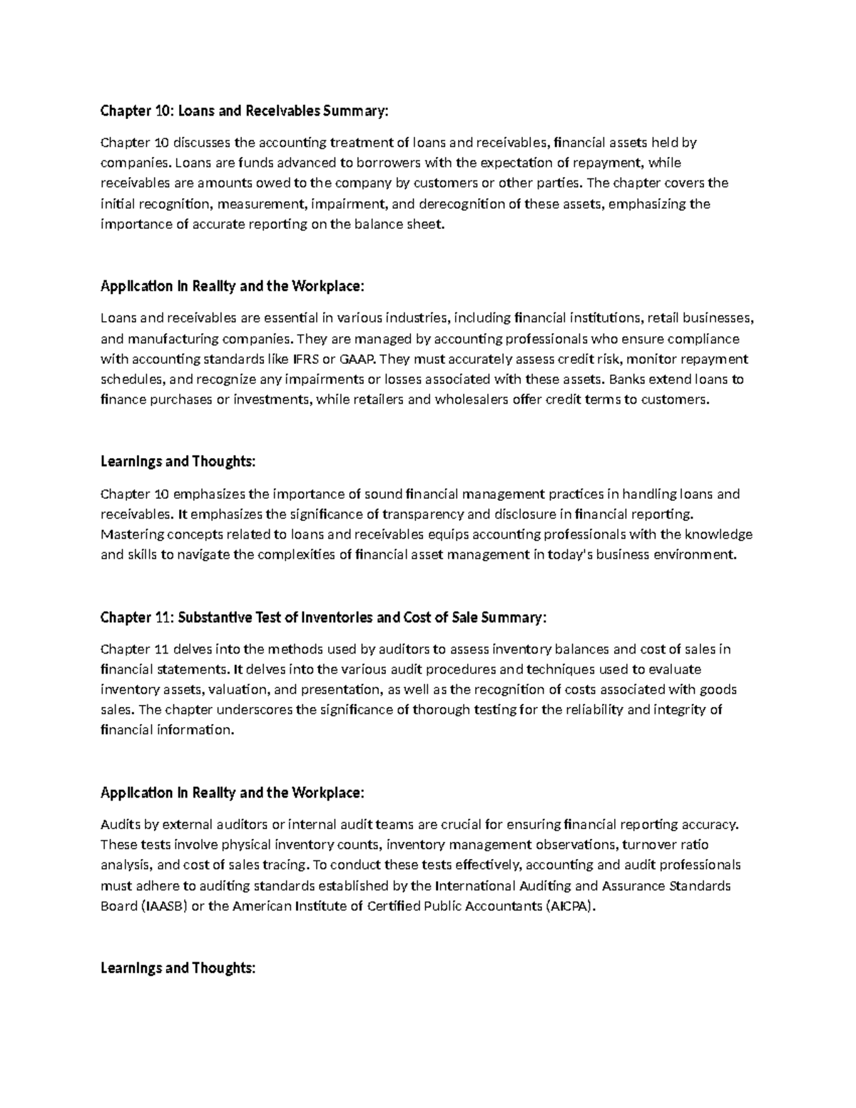Chapter 10 to 18 - summary - Chapter 10: Loans and Receivables Summary ...