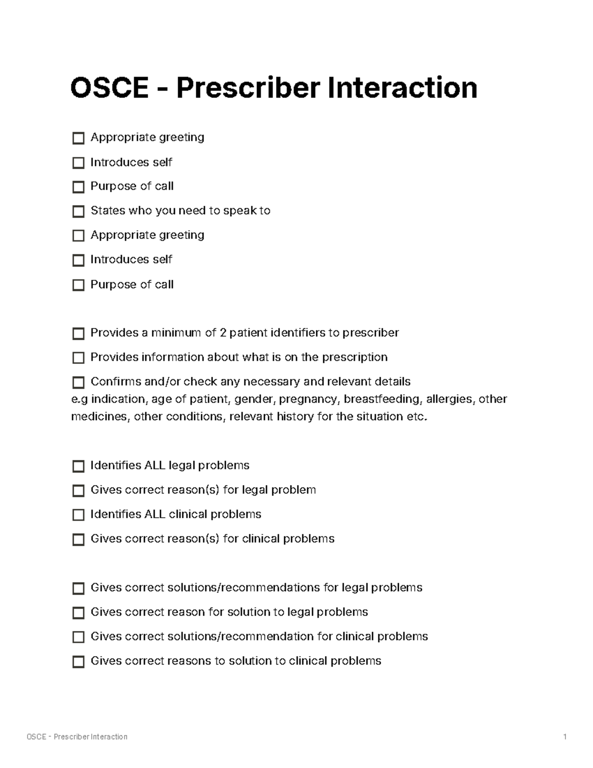 OSCE - Prescriber Interaction Guidelines and Recommendations - Studocu
