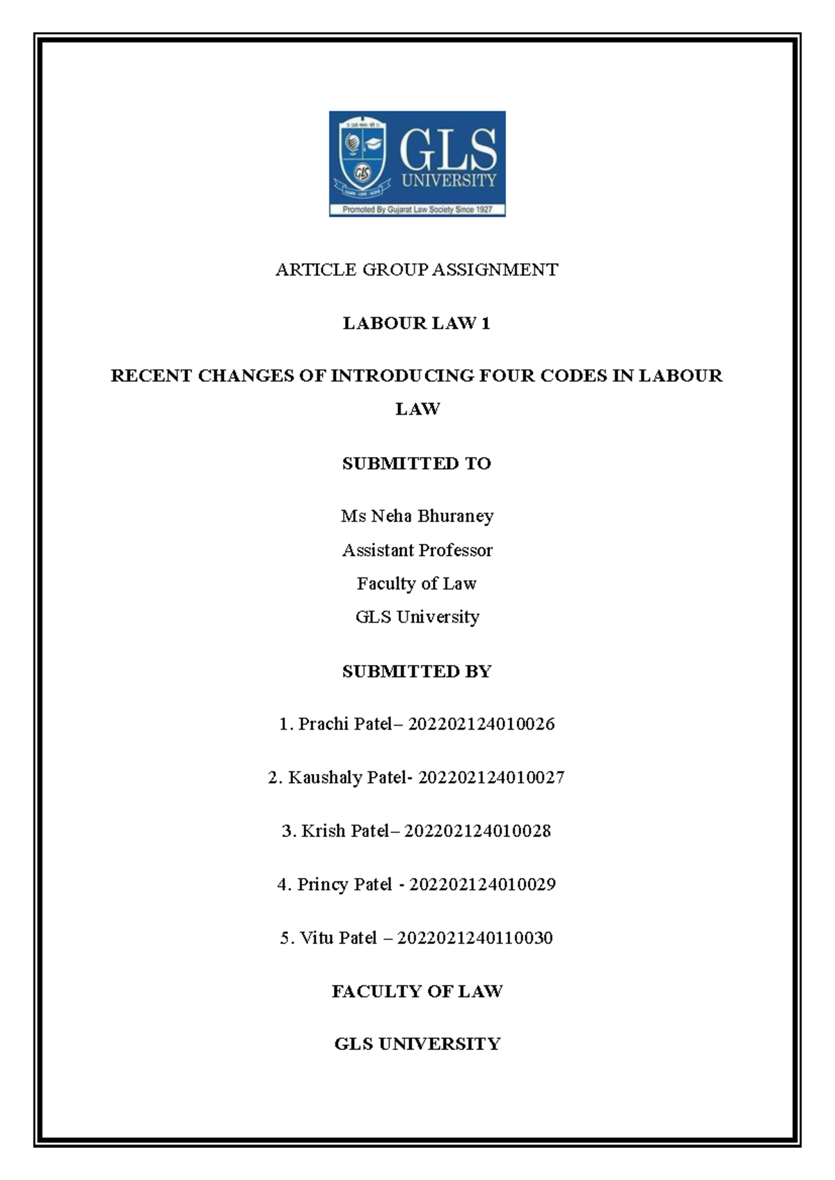 Labour Law 1: Recent Changes and Implications of the New Codes - Studocu