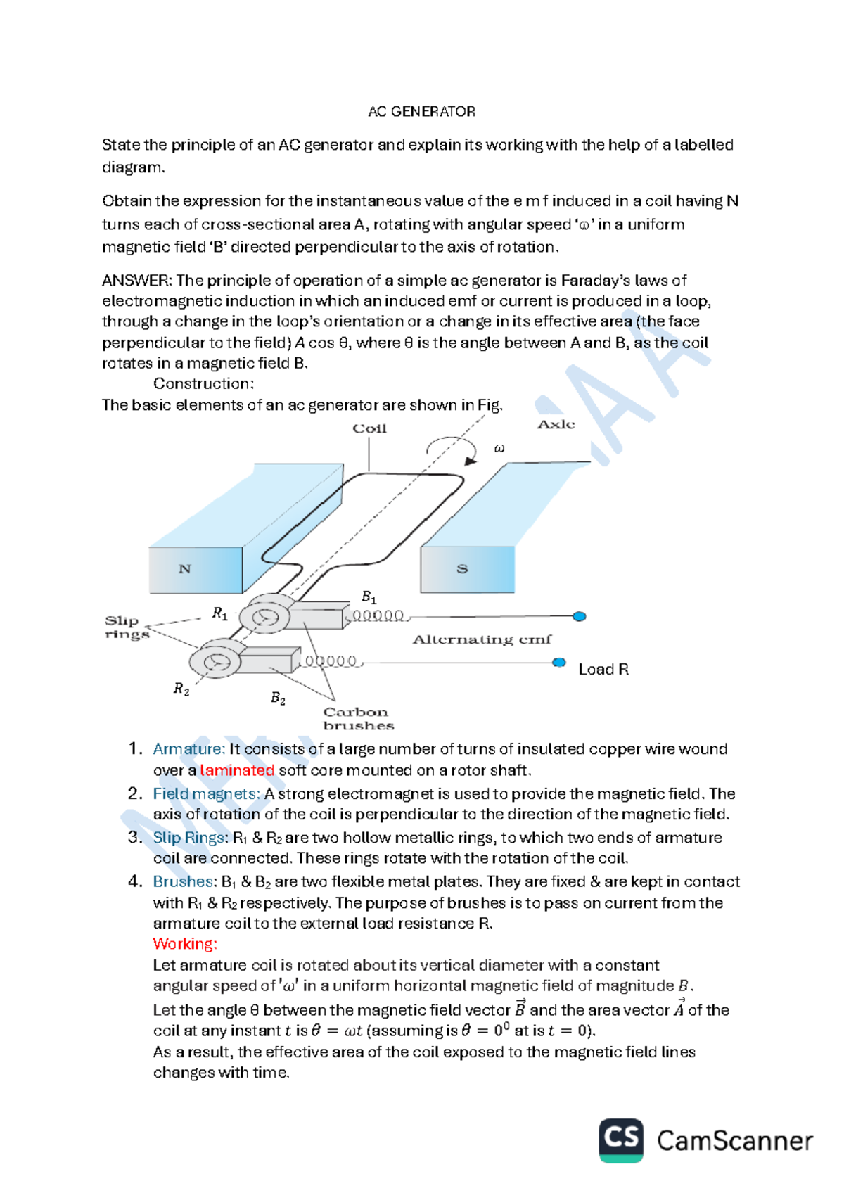 AC Generator - efieijew - AC GENERATOR State the principle of an AC ...