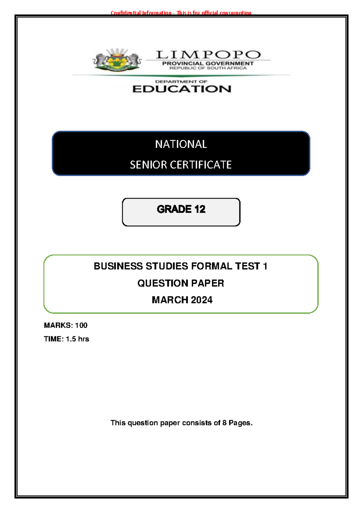 2024 BSTD G12 Formal Test 1 Question Paper - Studocu