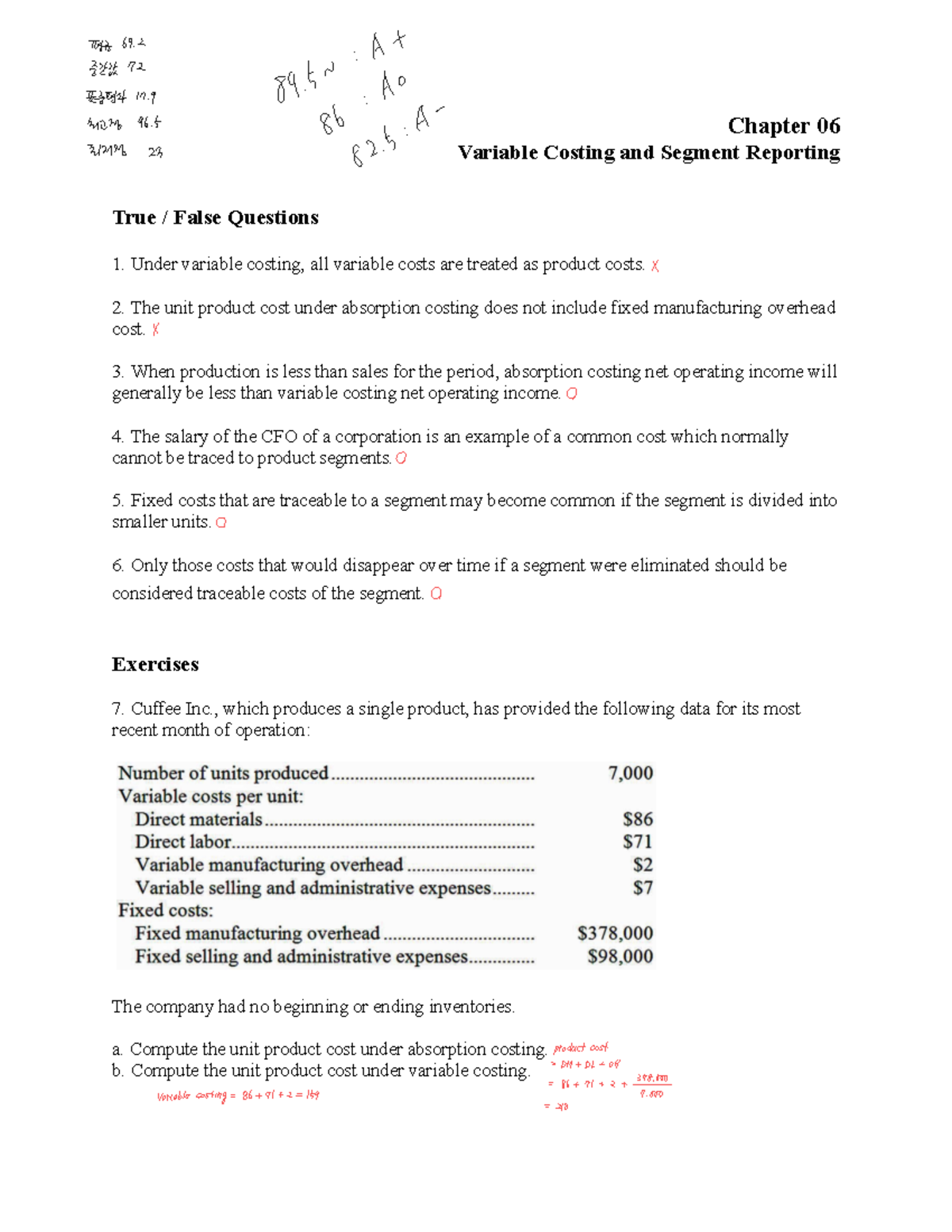 관리회계 문제 - 2 - 관리회계 예제 2 - Chapter 0 6 Variable Costing and Segment ...