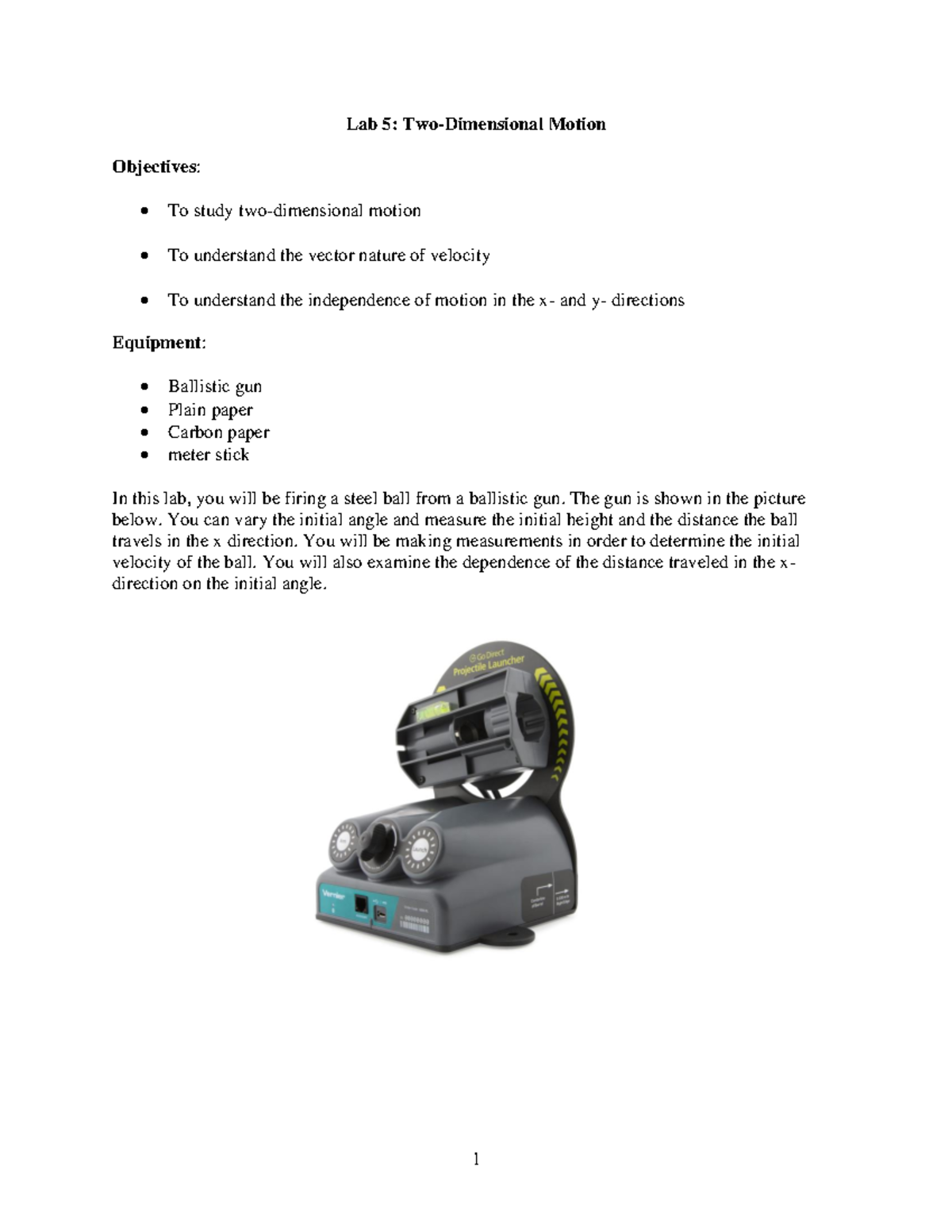 Lab 5 Two-dimensional Motion - Wireless - Lab 5: Two-Dimensional Motion ...